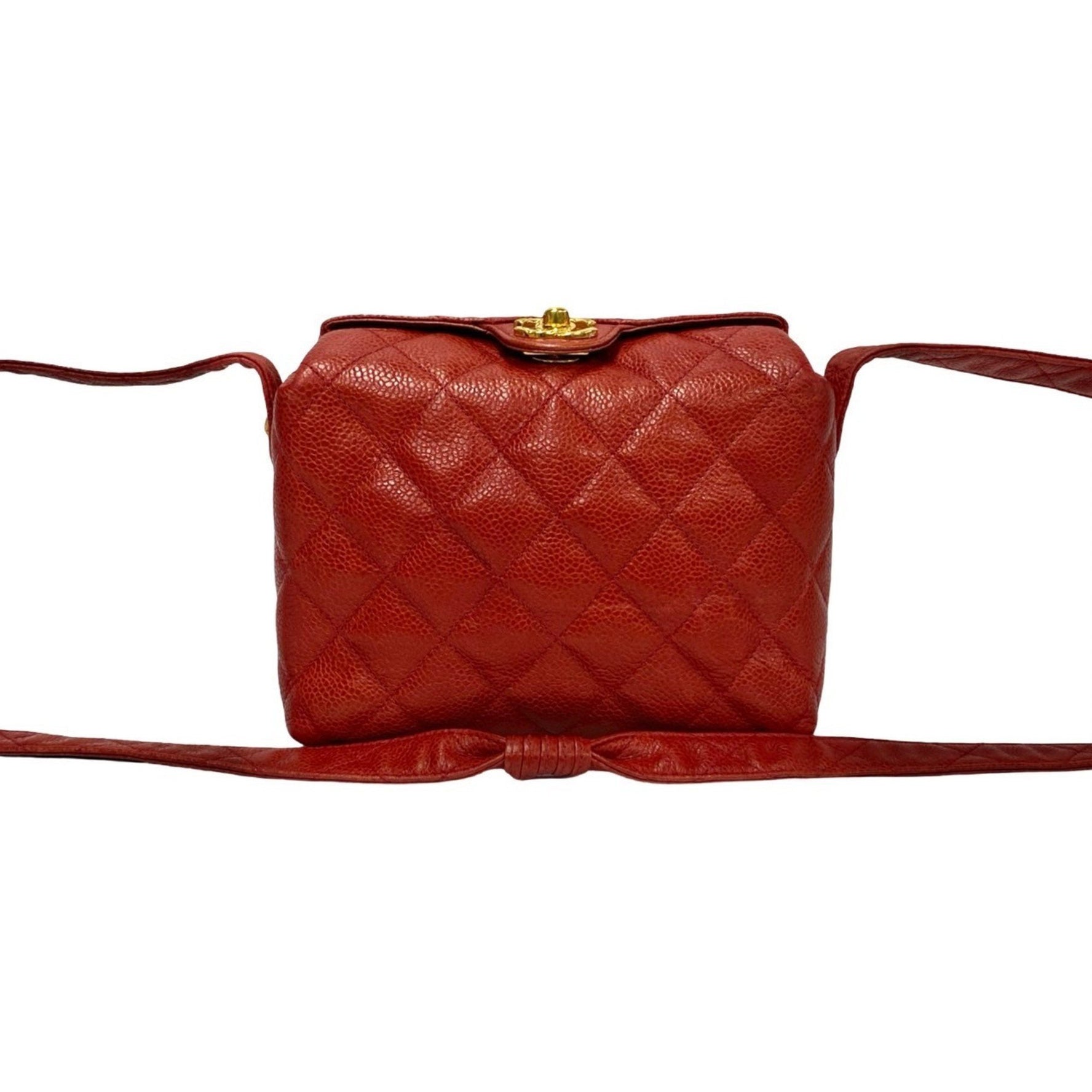 CHANEL Matelasse Coco Mark Caviar Leather Shoulder Bag/Pochette in Red