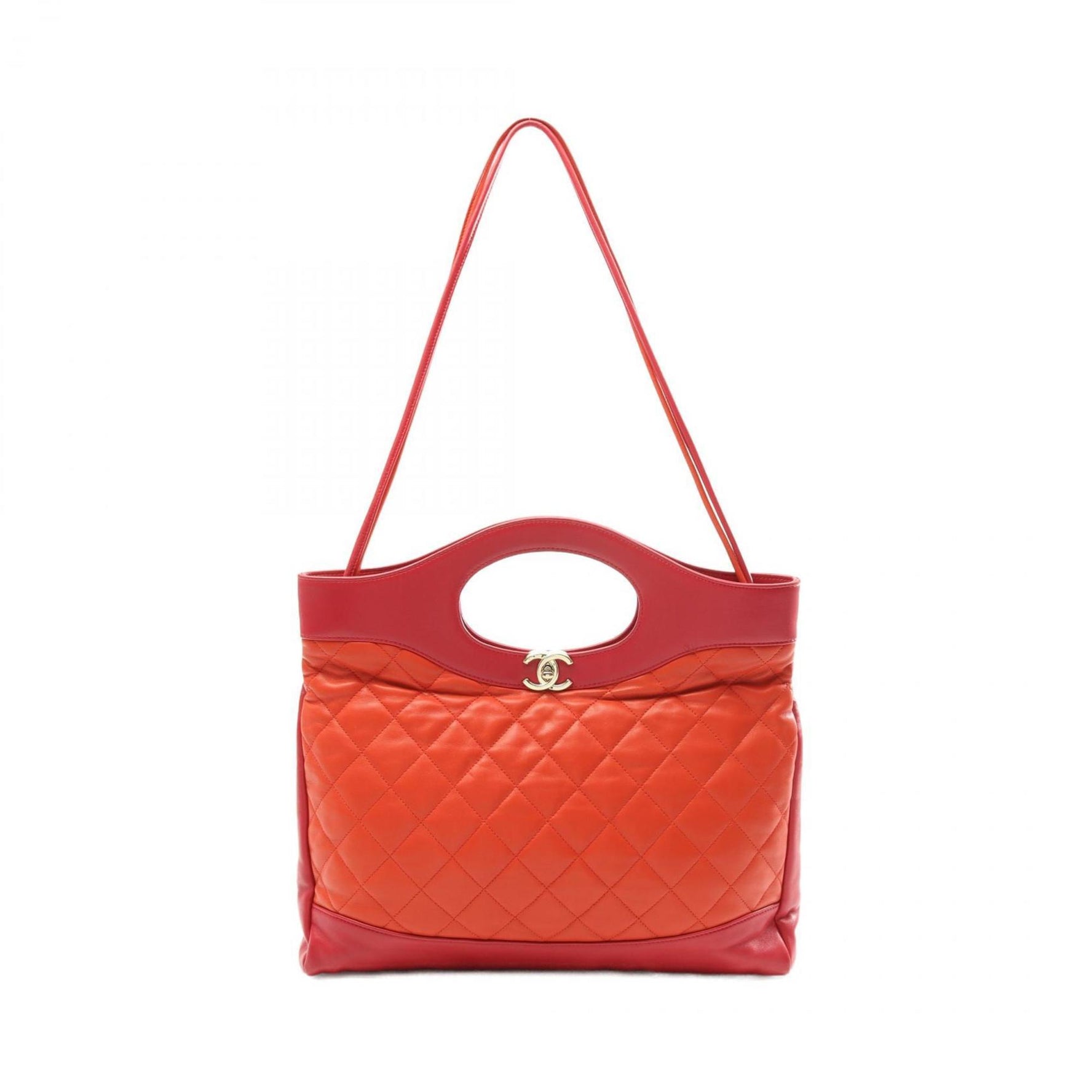 CHANEL 31 Matelasse Shoulder Bag Leather Red Orange