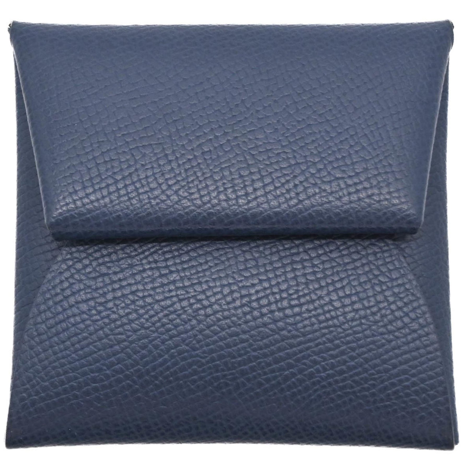 HERMES Bastia Wallet/Coin Case Verso Epsom Leather, Navy and Light Green Two-Tone, #W