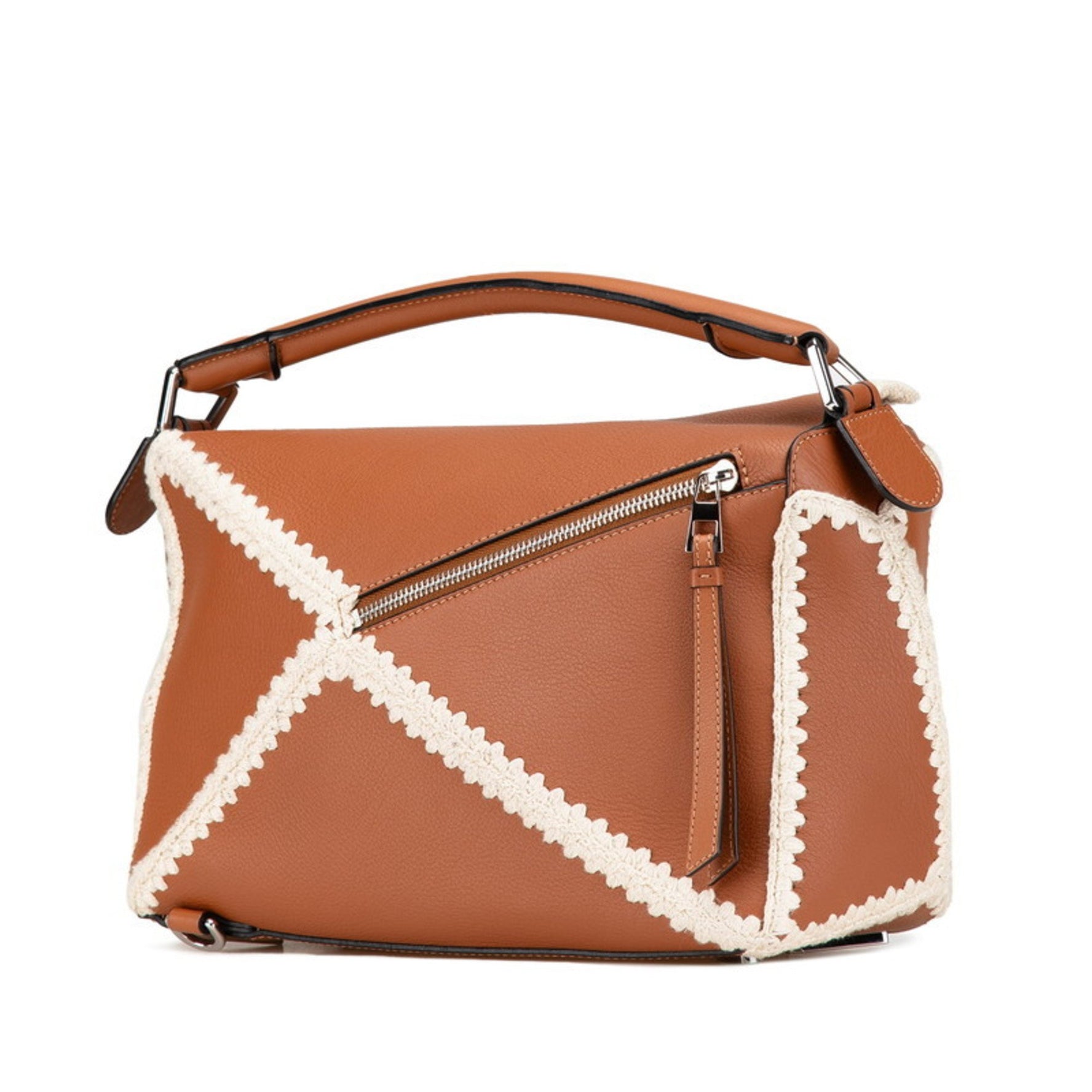 LOEWE Puzzle Bag Medium Handbag Shoulder Brown White Leather