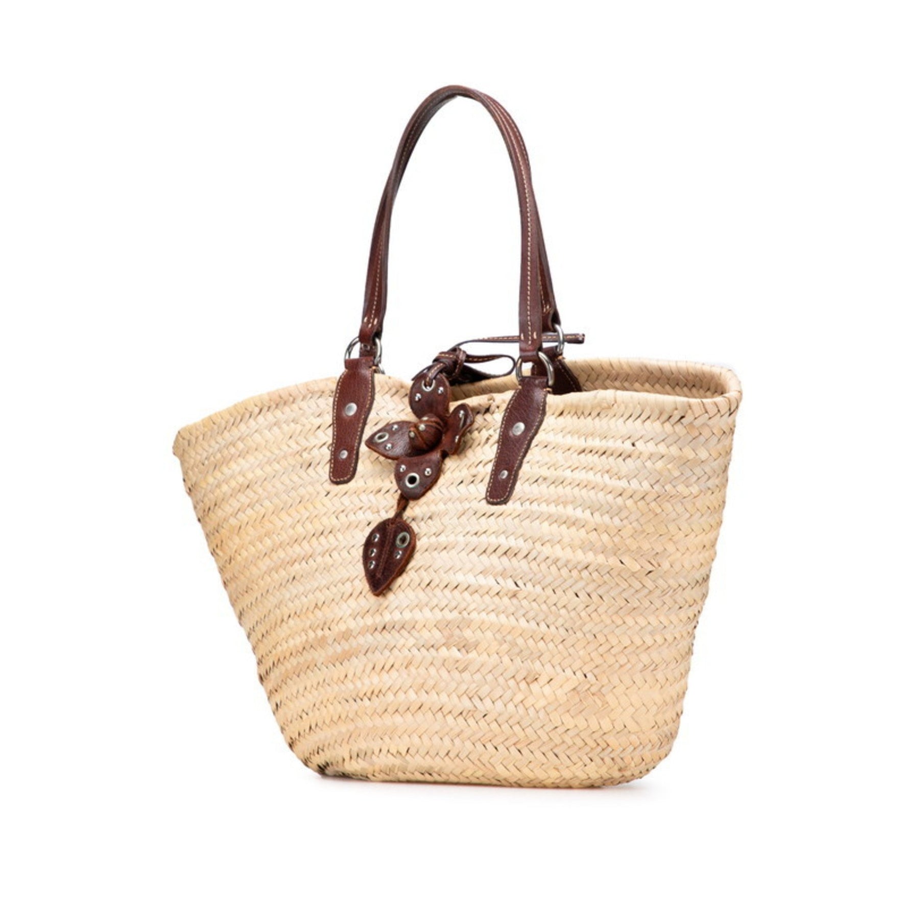 Miu Miu Miu flower motif basket bag handbag in beige, brown, raffia and leather .