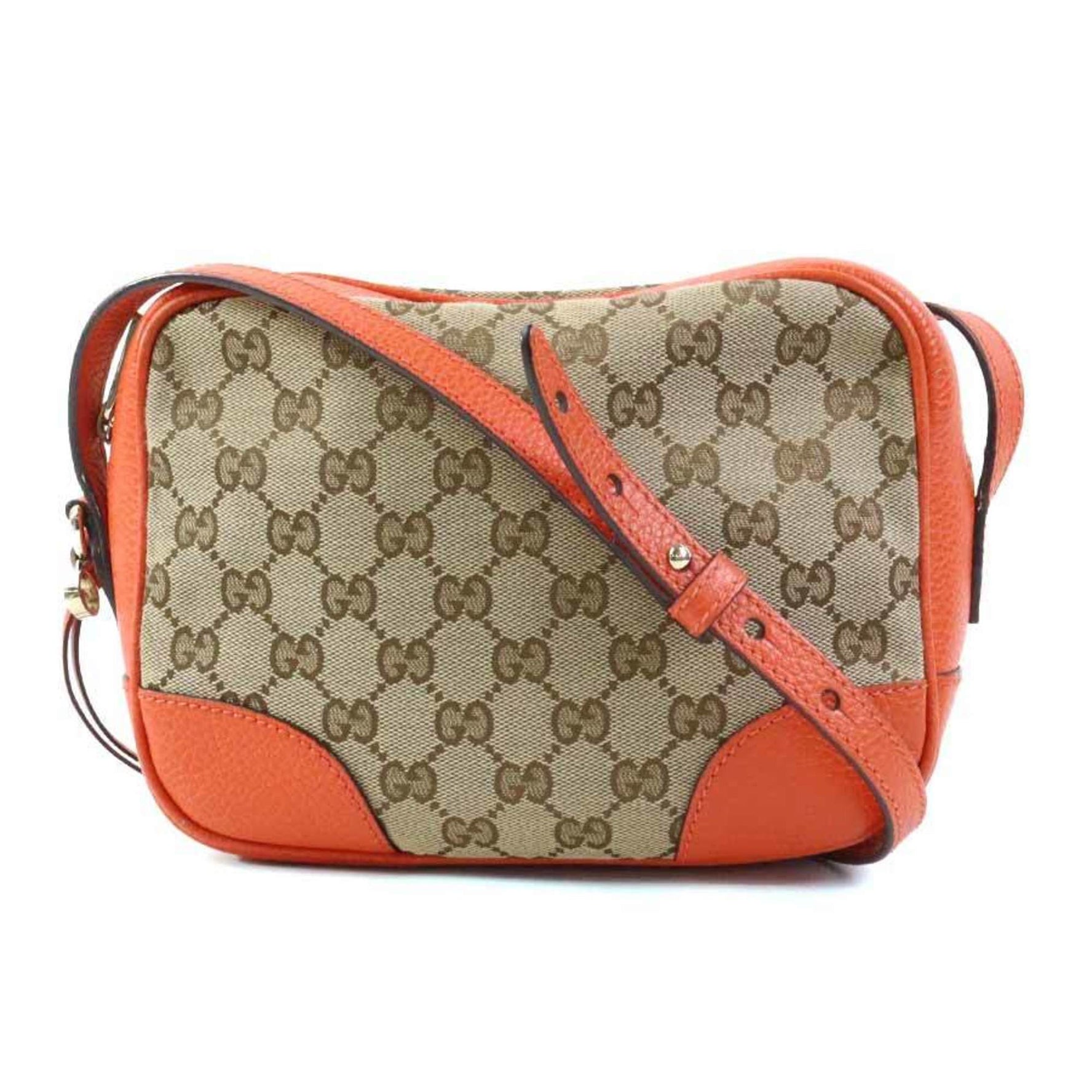 GUCCI Shoulder Bag GG Canvas Leather Brown Orange