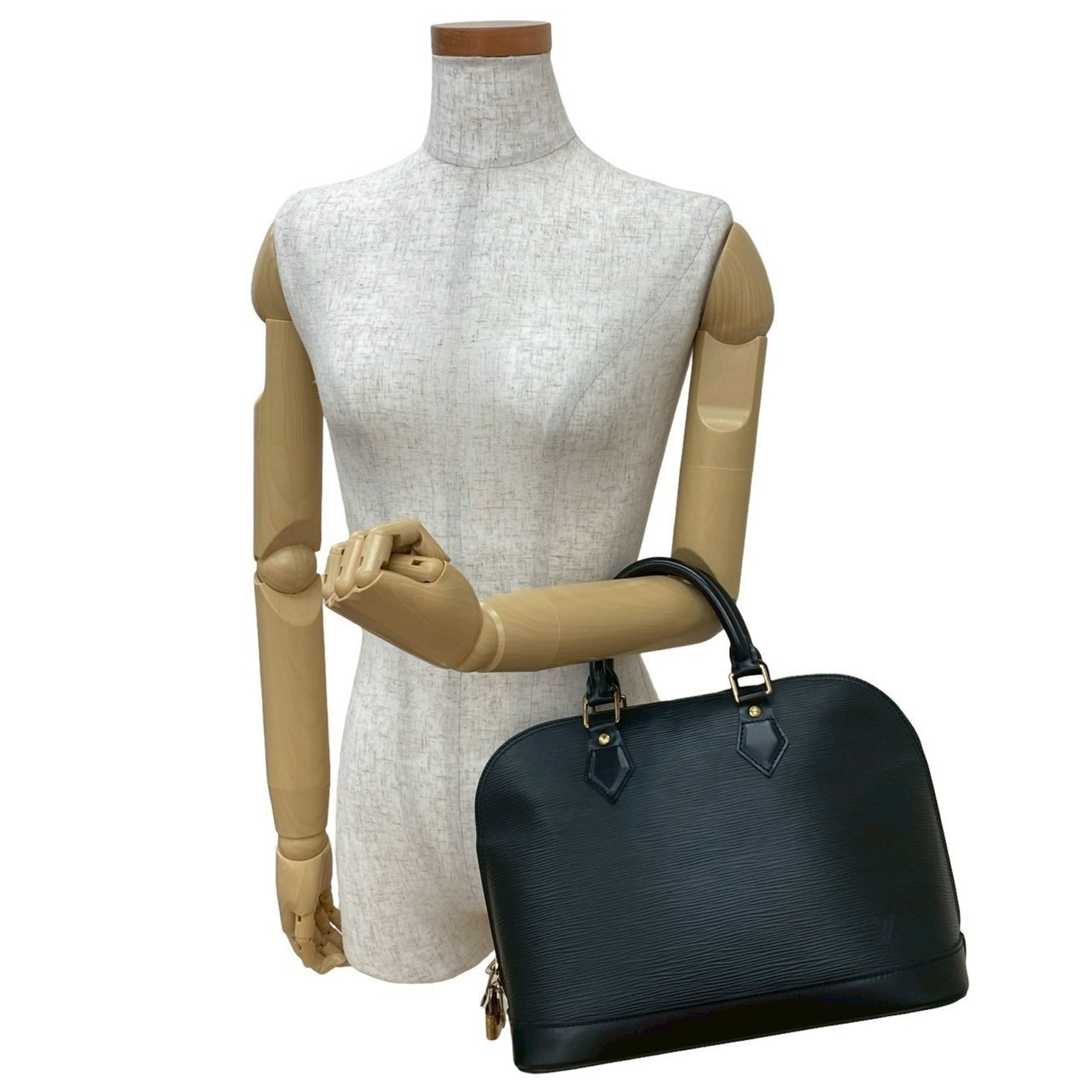 LOUIS VUITTON Vintage Alma Epi Leather Handbag/Boston Bag, Black/Noir, 270-10