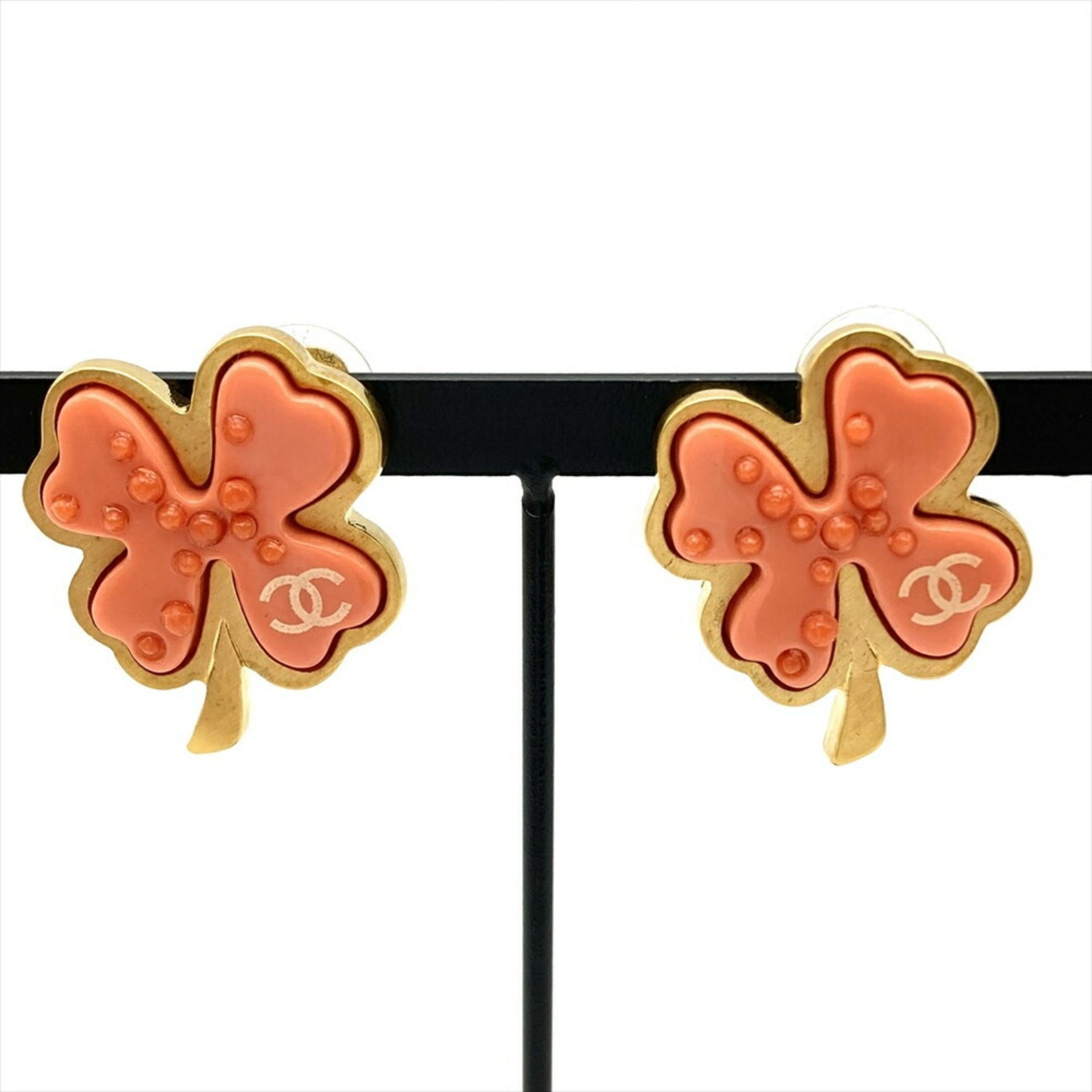 CHANEL Clover Earrings Metal Pink