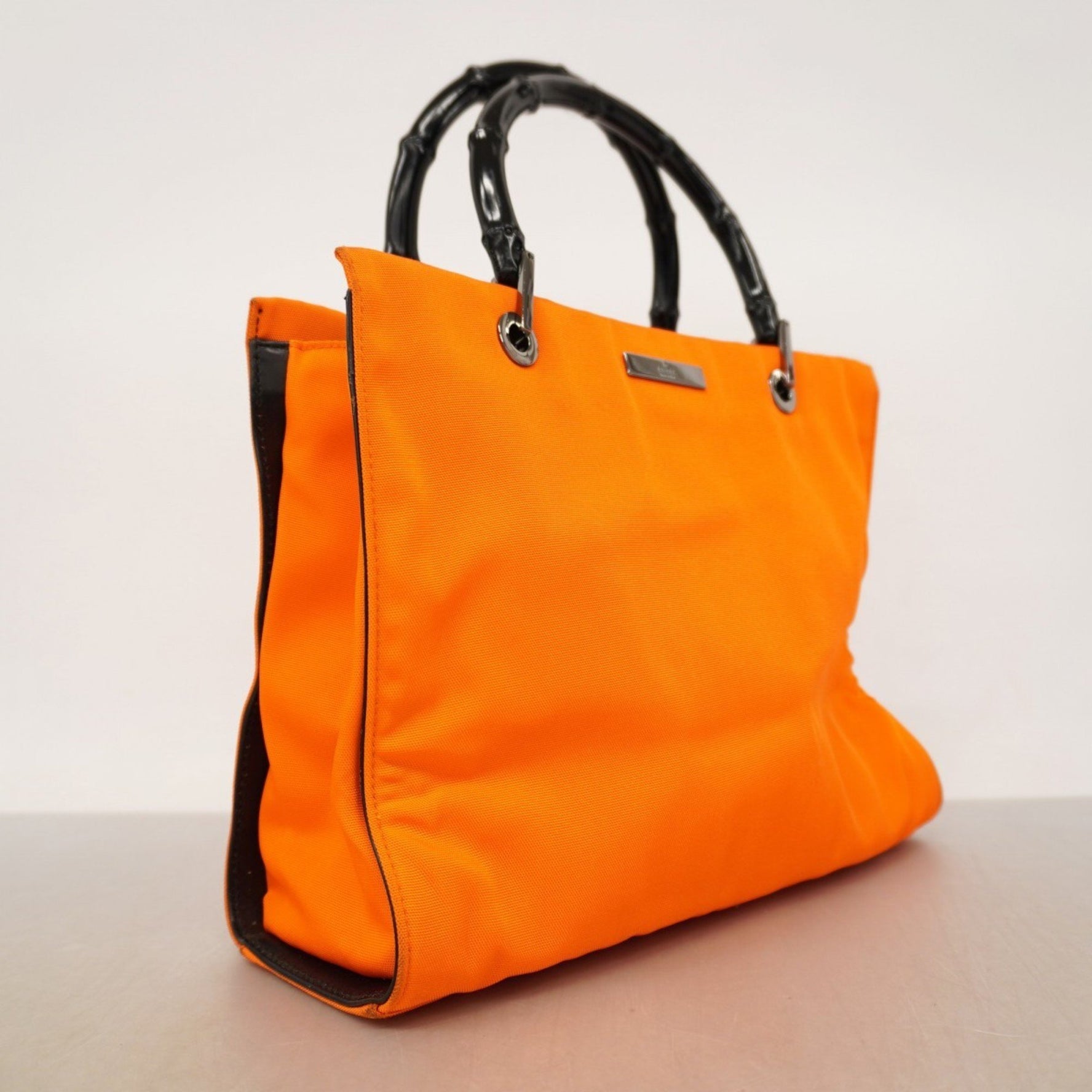 Gucci Bamboo 002 1016 Nylon Canvas Handbag in Orange and Black