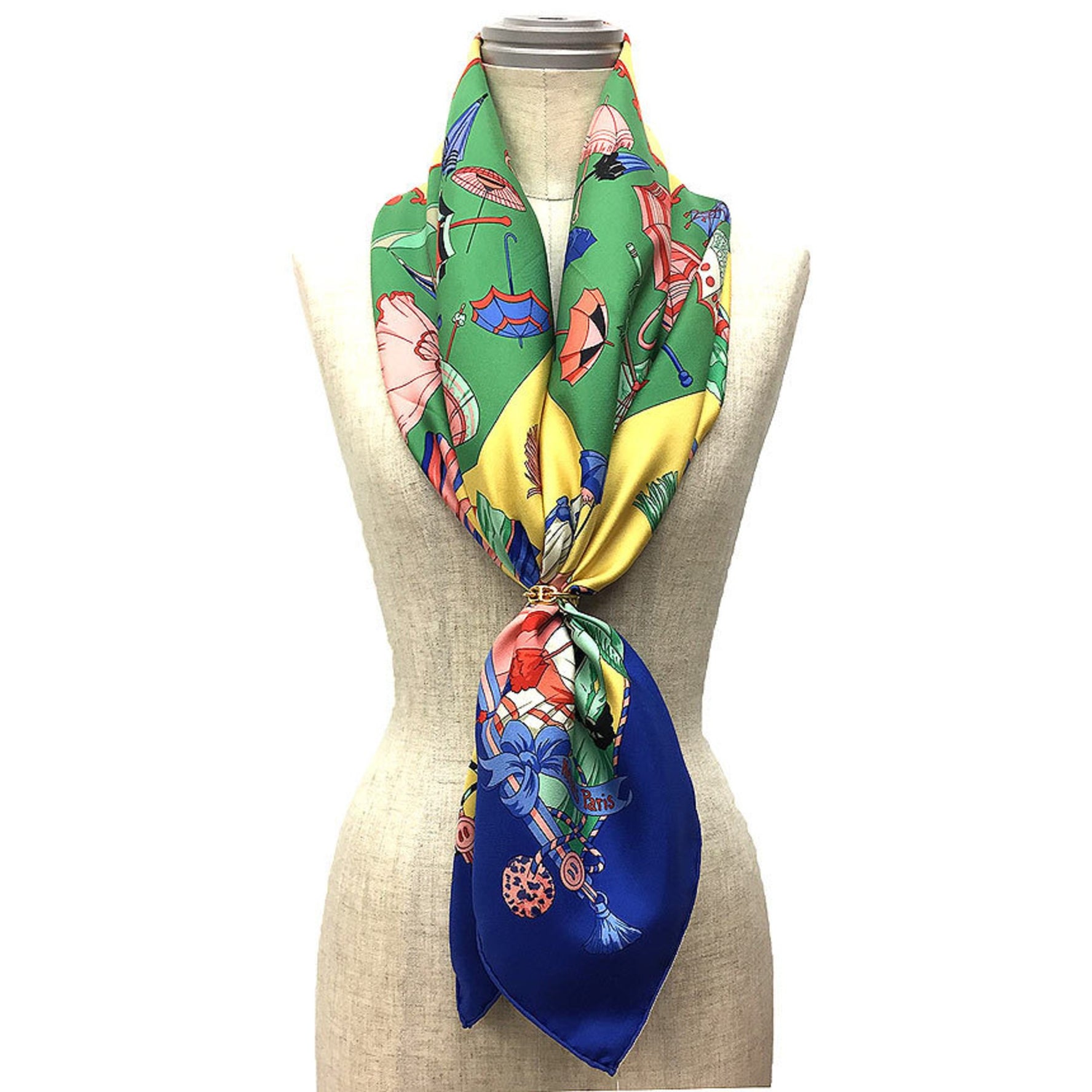 HERMES Carre 90 Scarf Muffler OMBRELLES ET PARAPLUIES Parasol and rain umbrella Yellow x Blue 100% silk