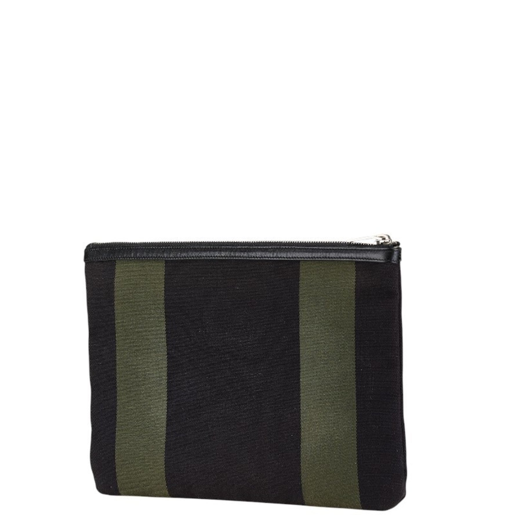 Saint Laurent Clutch Bag Pouch Black Khaki Canvas Leather