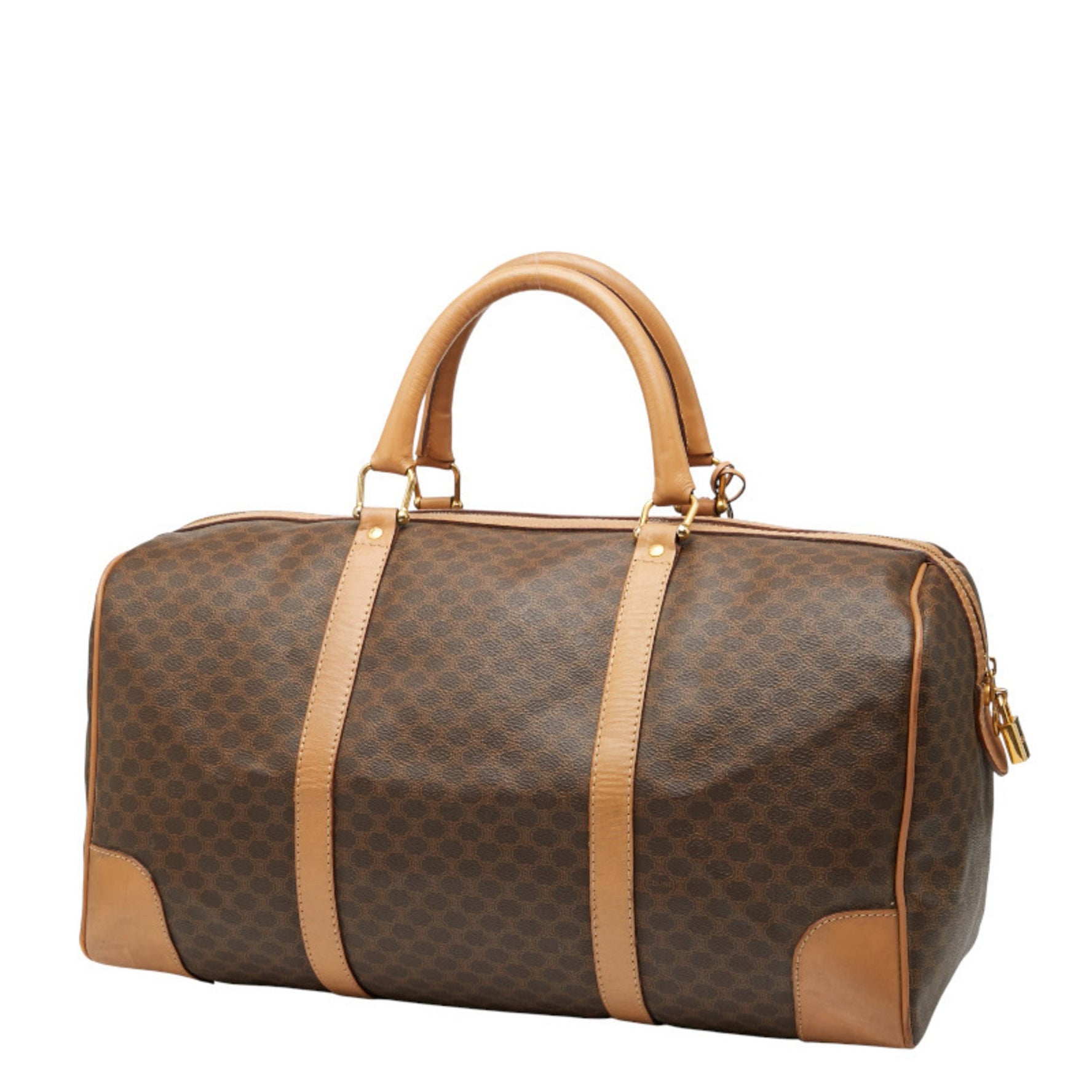 Celine Macadam Boston Bag/Travel Bag in Brown and Beige Leather