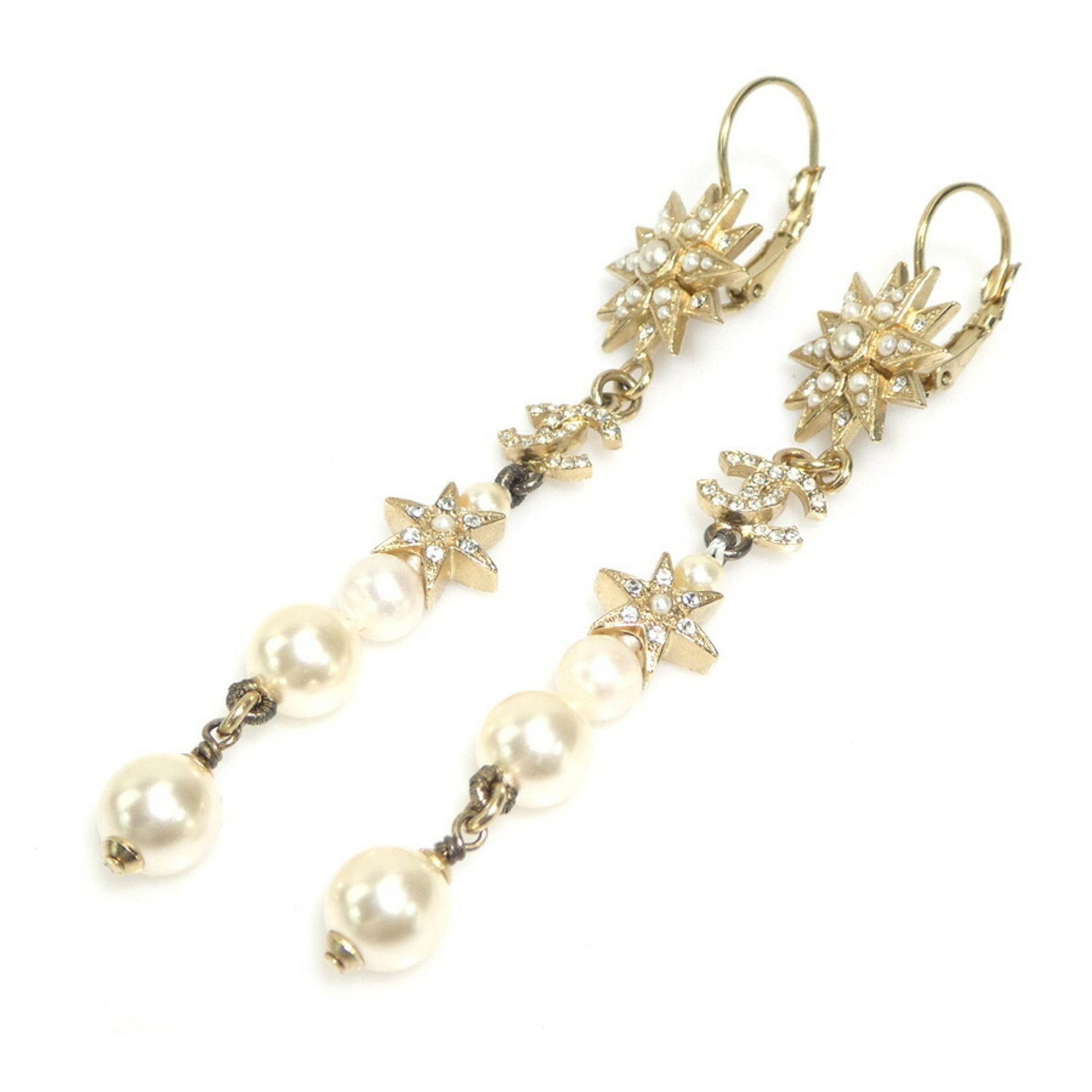 CHANEL Earrings Coco Mark Metal Faux Pearl Gold Off-White