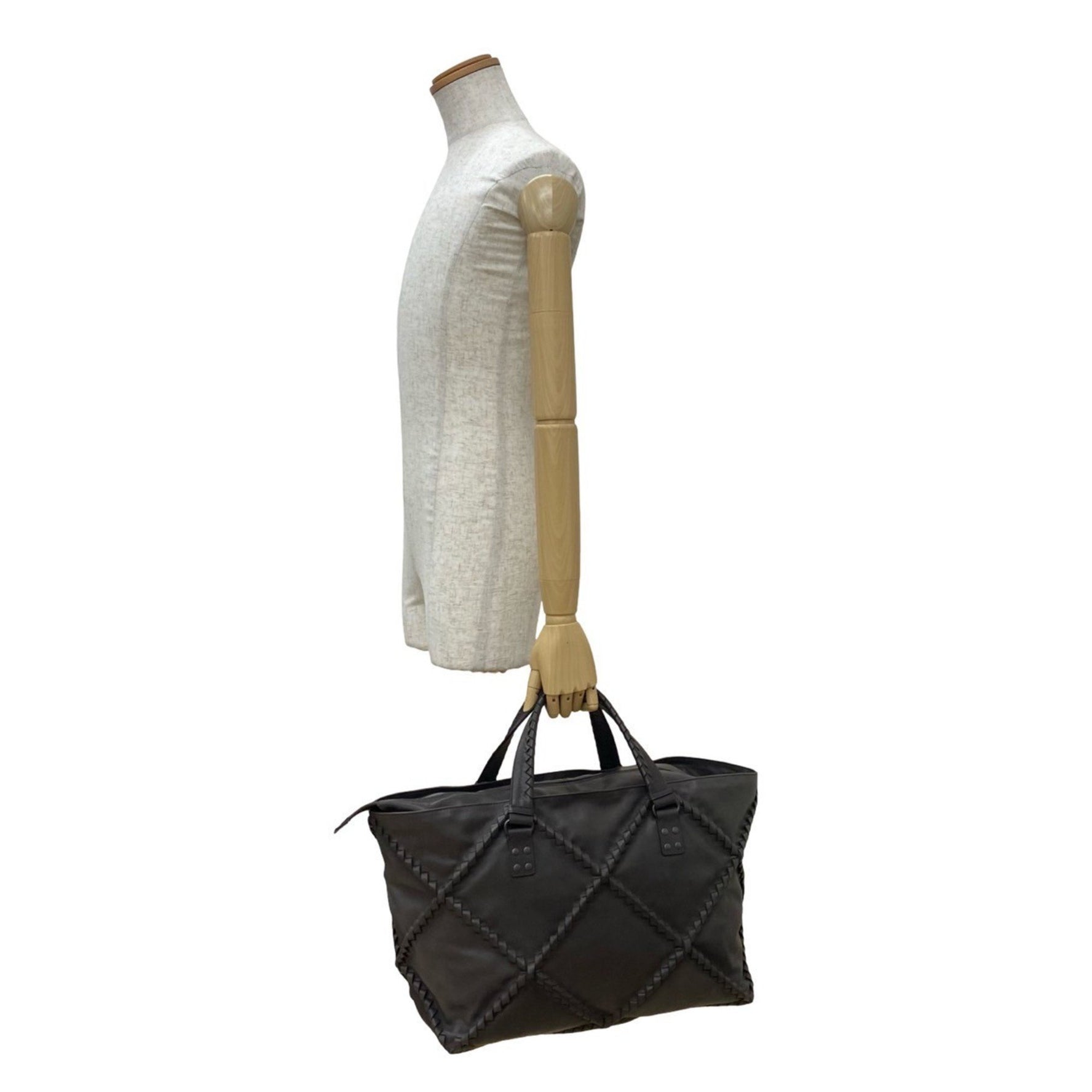 BOTTEGA VENETA Intrecciato Leather Handbag/Boston Bag, Dark