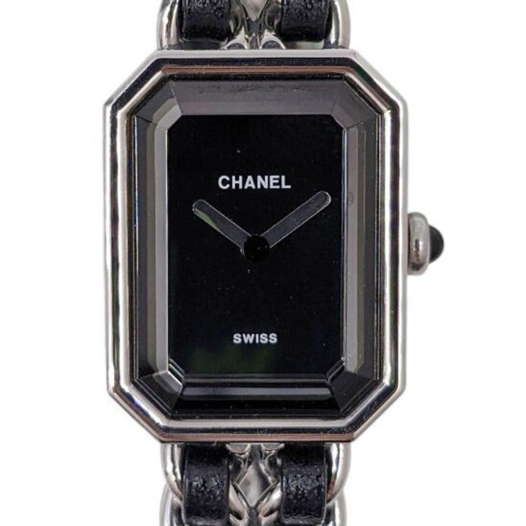 CHANEL Premiere Silver SS Black Dial M-L S Metal Fittings Leather Quartz Wristwatch Watch
