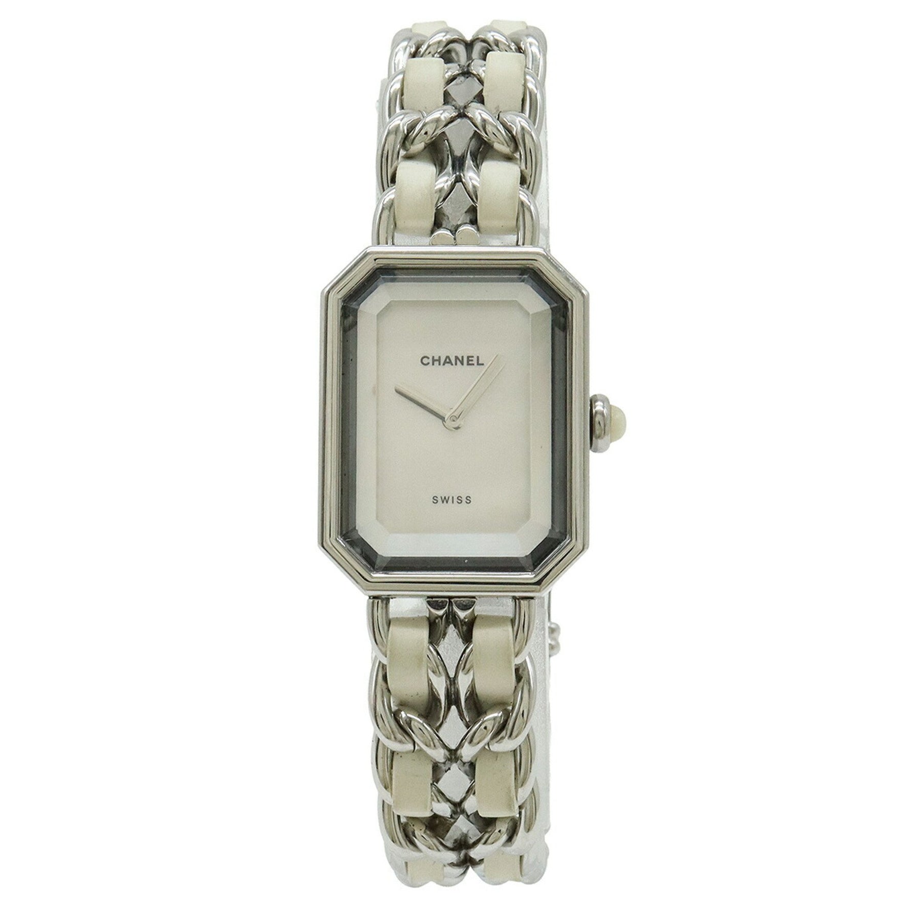 CHANEL Premiere White Shell Dial Large Stainless Steel Leather Watch