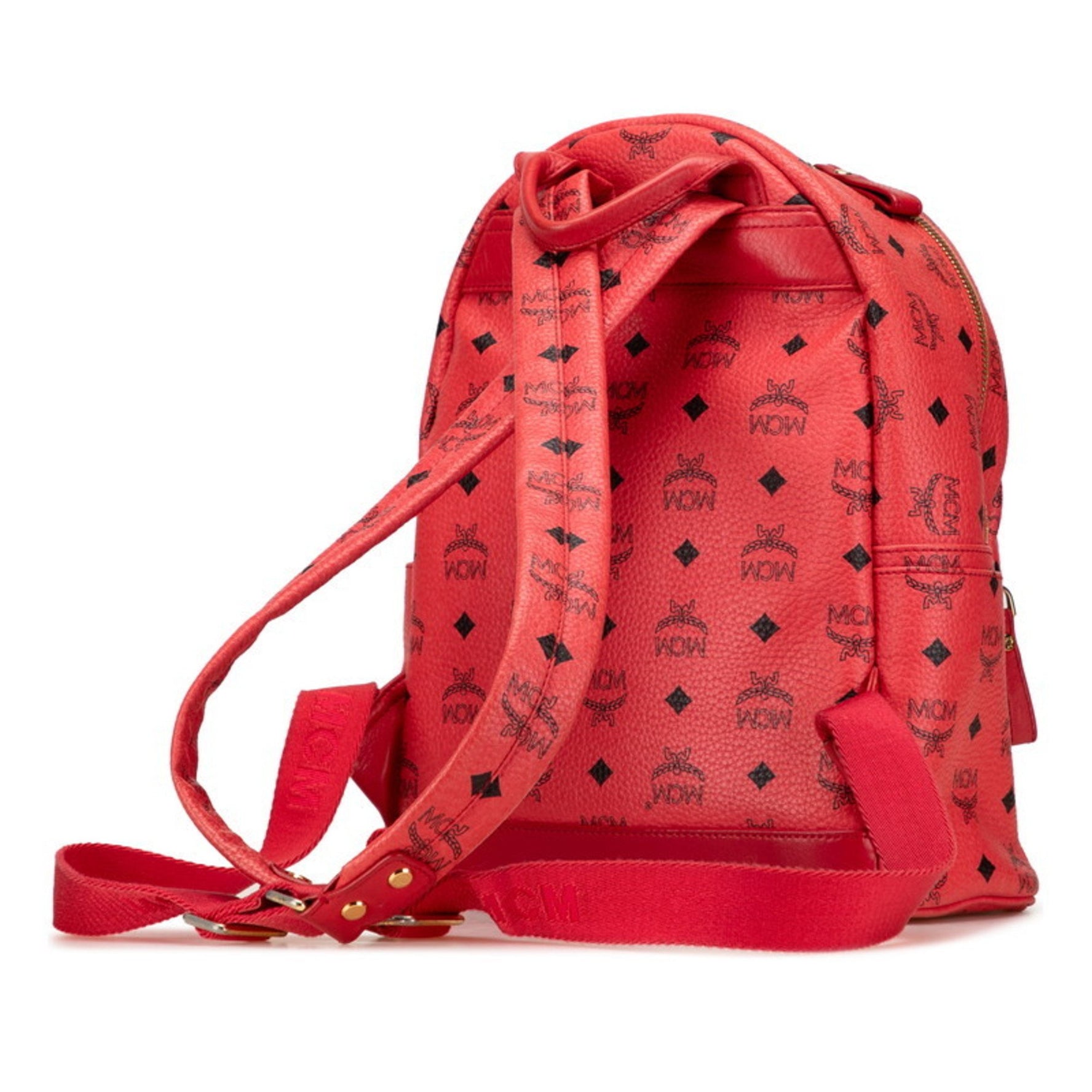MCM Visetos Logogram Studded Backpack in Pink and Red Leather