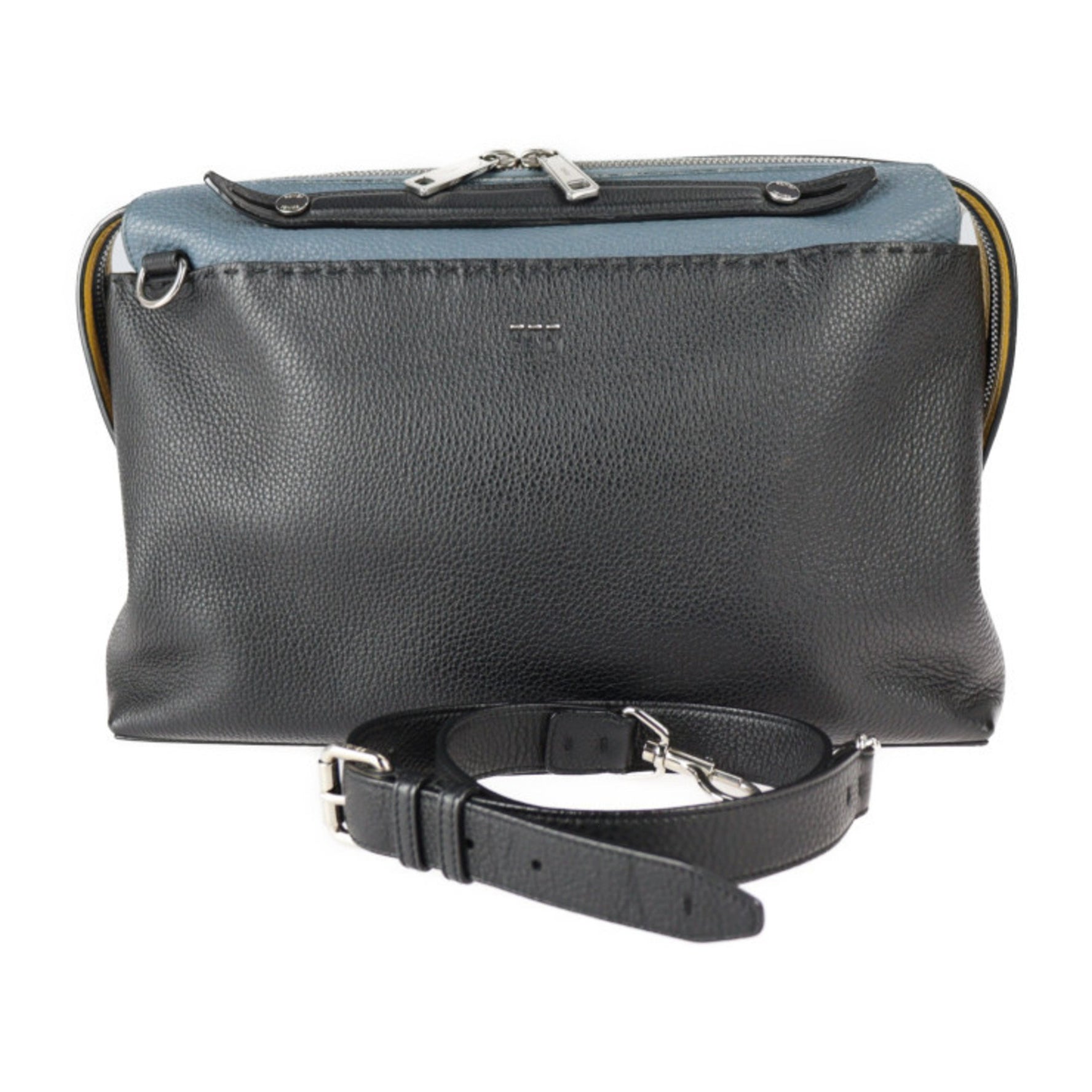 FENDI Visor Way Selleria Business Bag Leather Black Blue Yellow Silver Hardware Shoulder