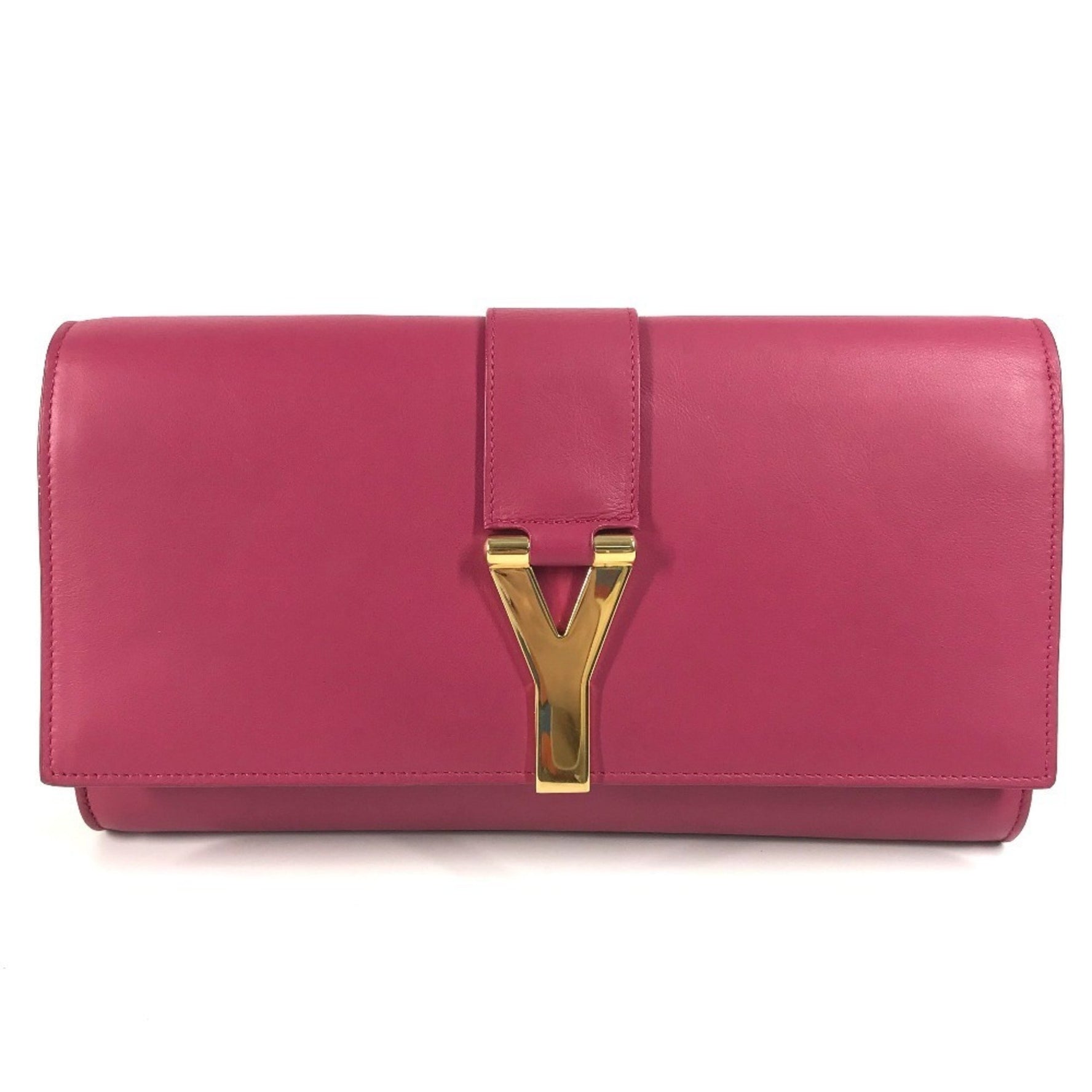 Saint Laurent Y-Line Logo Flap Pouch Clutch Bag in Leather