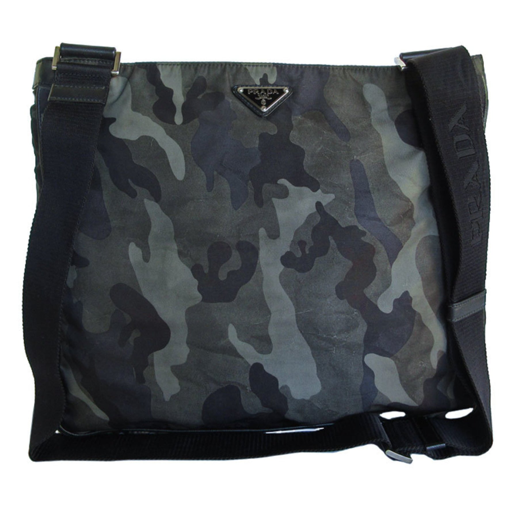 Prada Shoulder Bag, Camouflage Nylon, Khaki, Black, Silver, Men's
