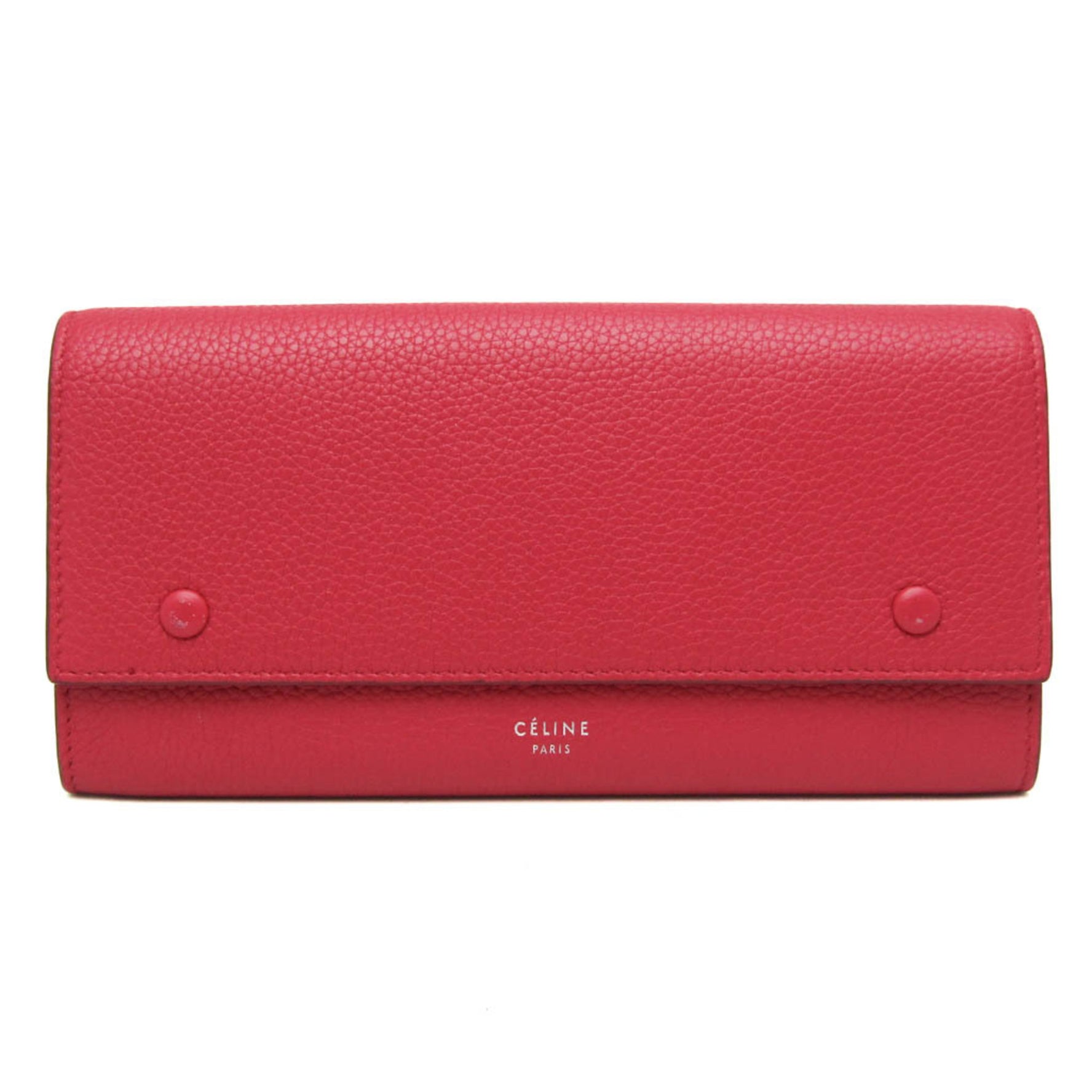 Celine Bicolor Large Flap Multifunction Calfskin Long Wallet (bi-fold) Gray,Pink Red
