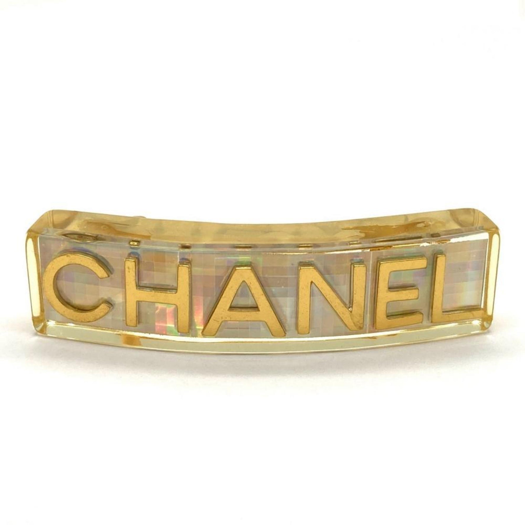 CHANEL Barrette Hair Clip Plastic Engraved Hologram Prism