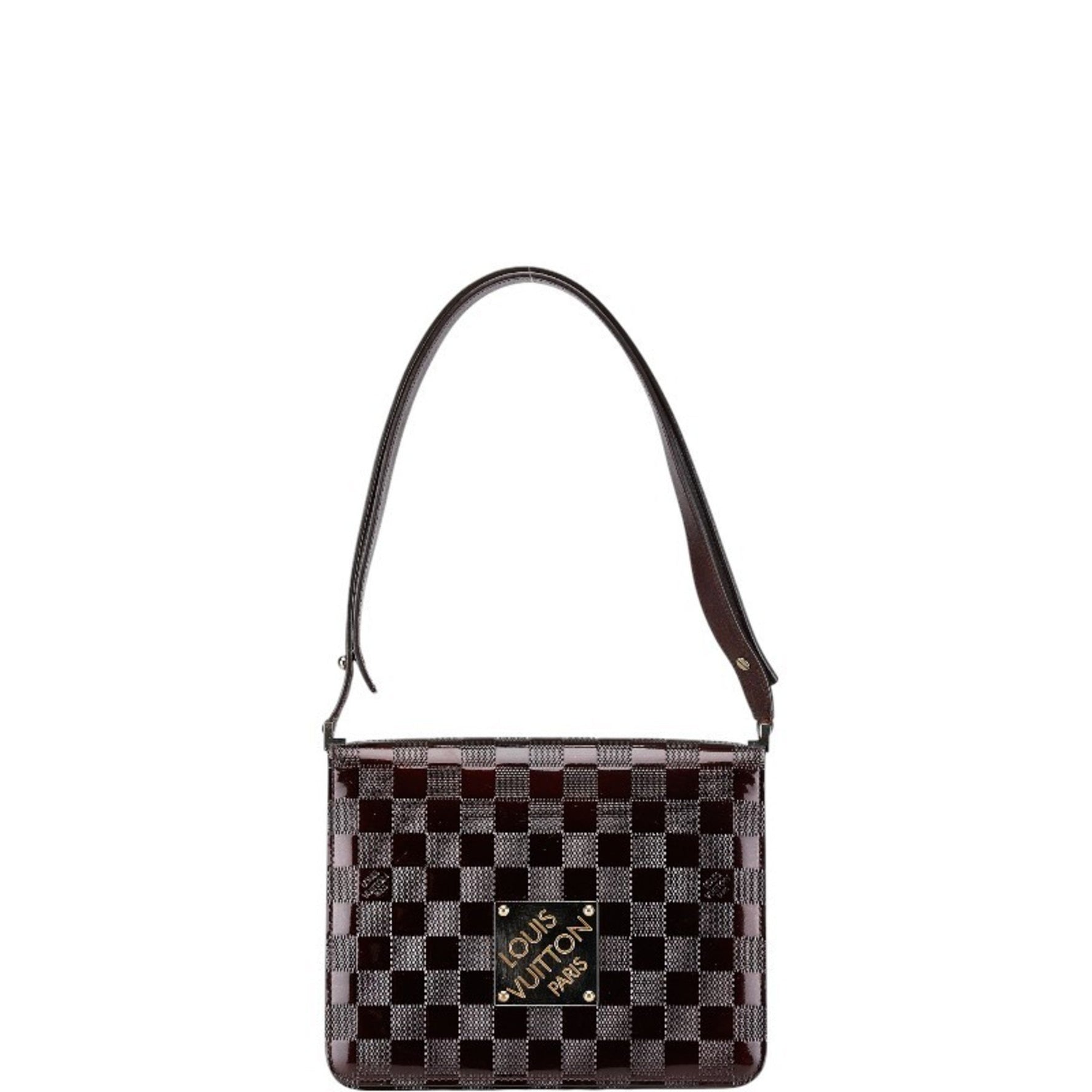 Louis Vuitton Damier Vernis Cabaret Handbag Bag Wine Red Patent Leather