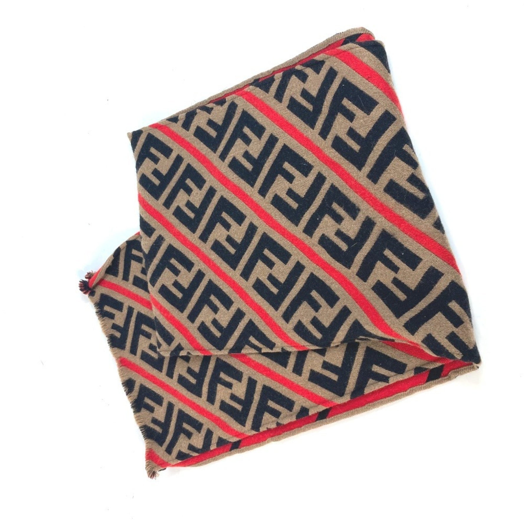FENDI ZUCCA Wool Scarf Brown