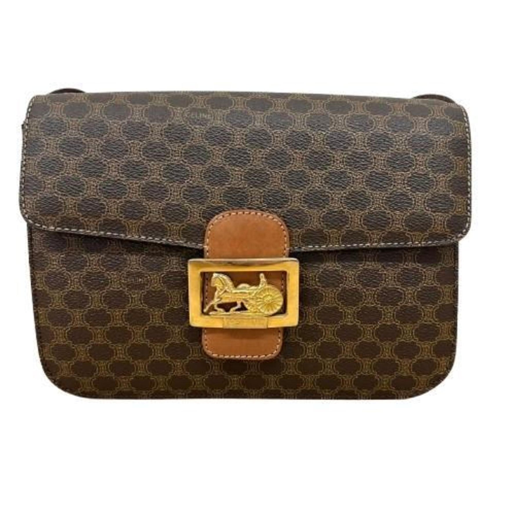 CELINE Macadam Carriage Hardware Shoulder Bag Brown