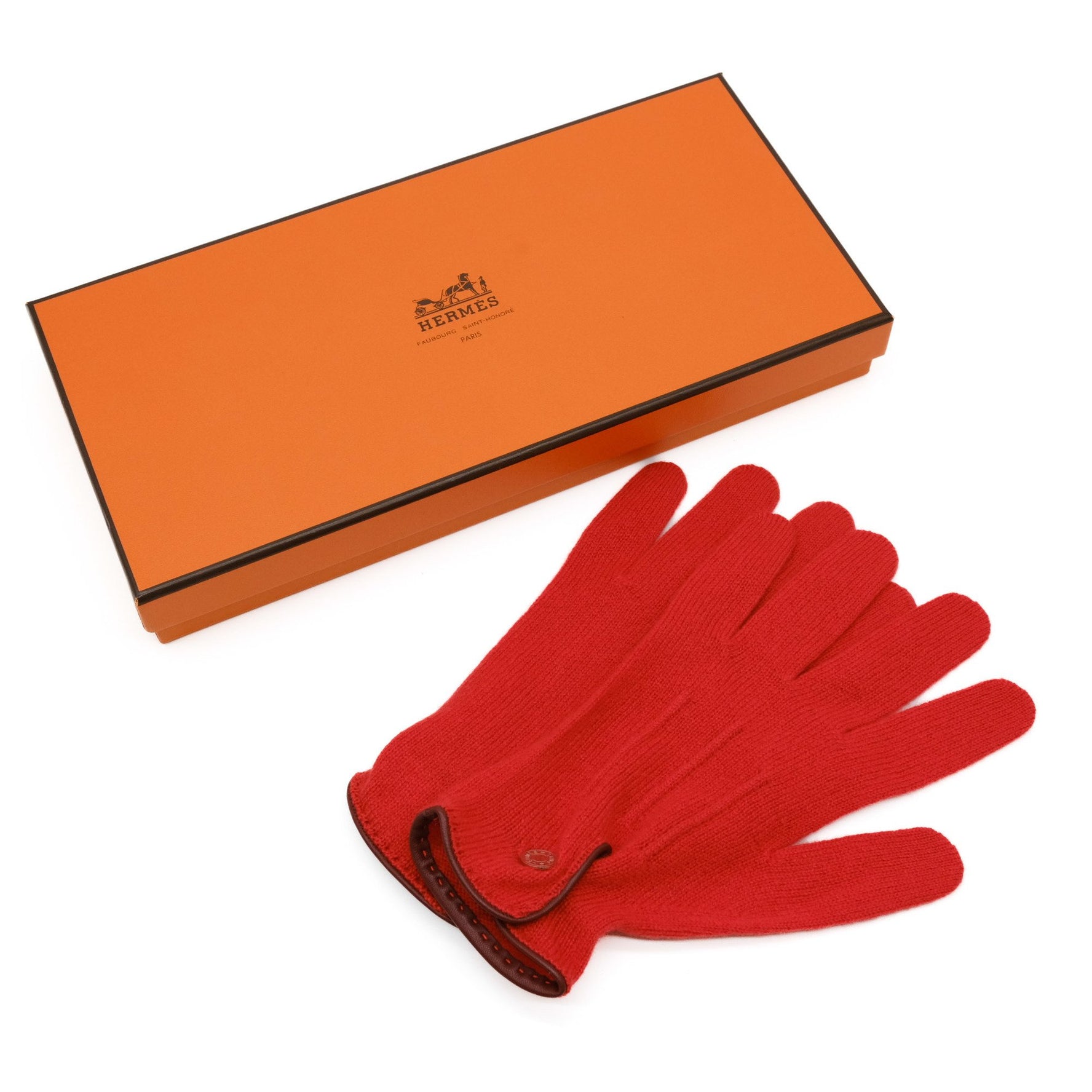 HERMES Serie Gloves, Cashmere, Red, Size M