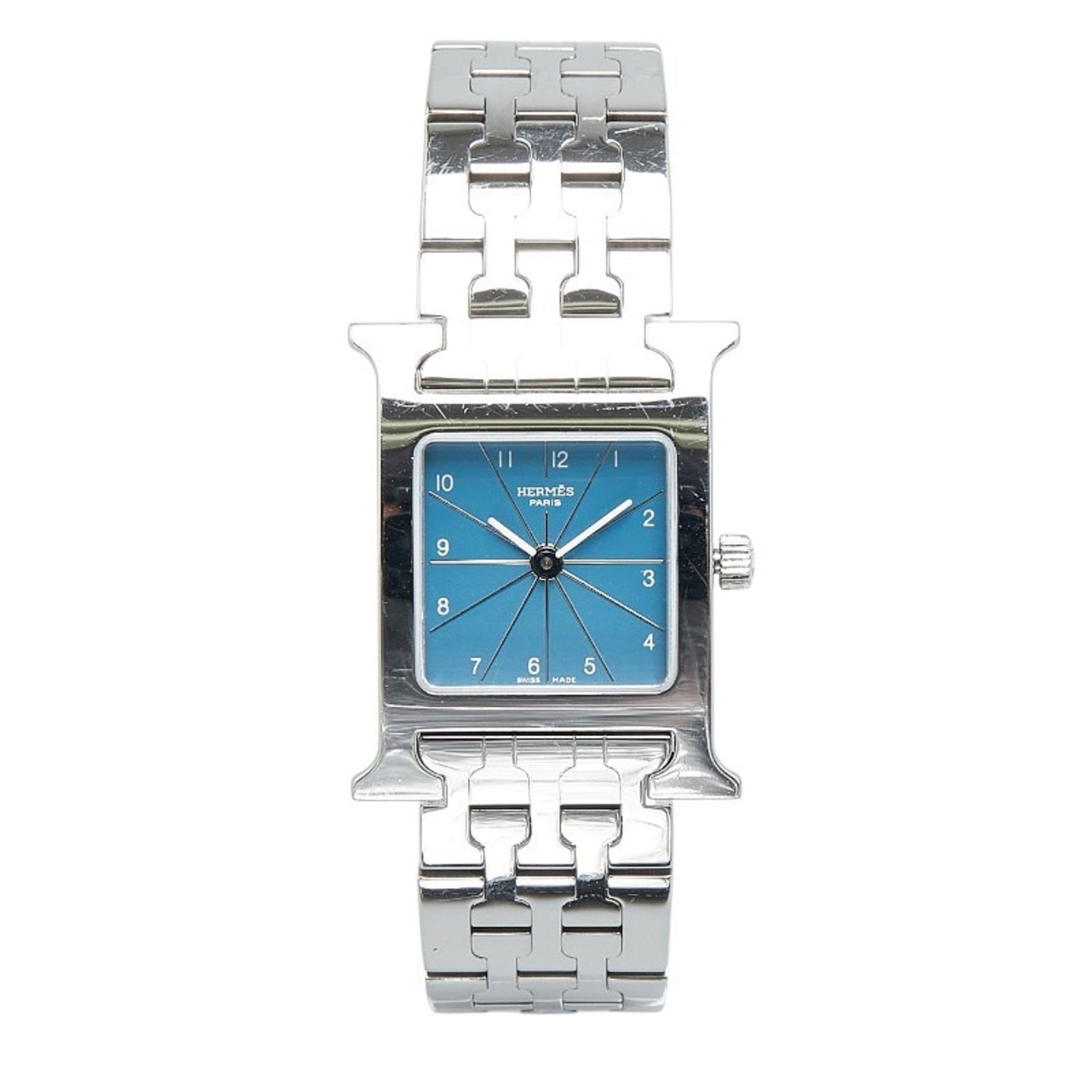 Hermes H Watch Quartz Blue Dial Stainless Steel Ladies
