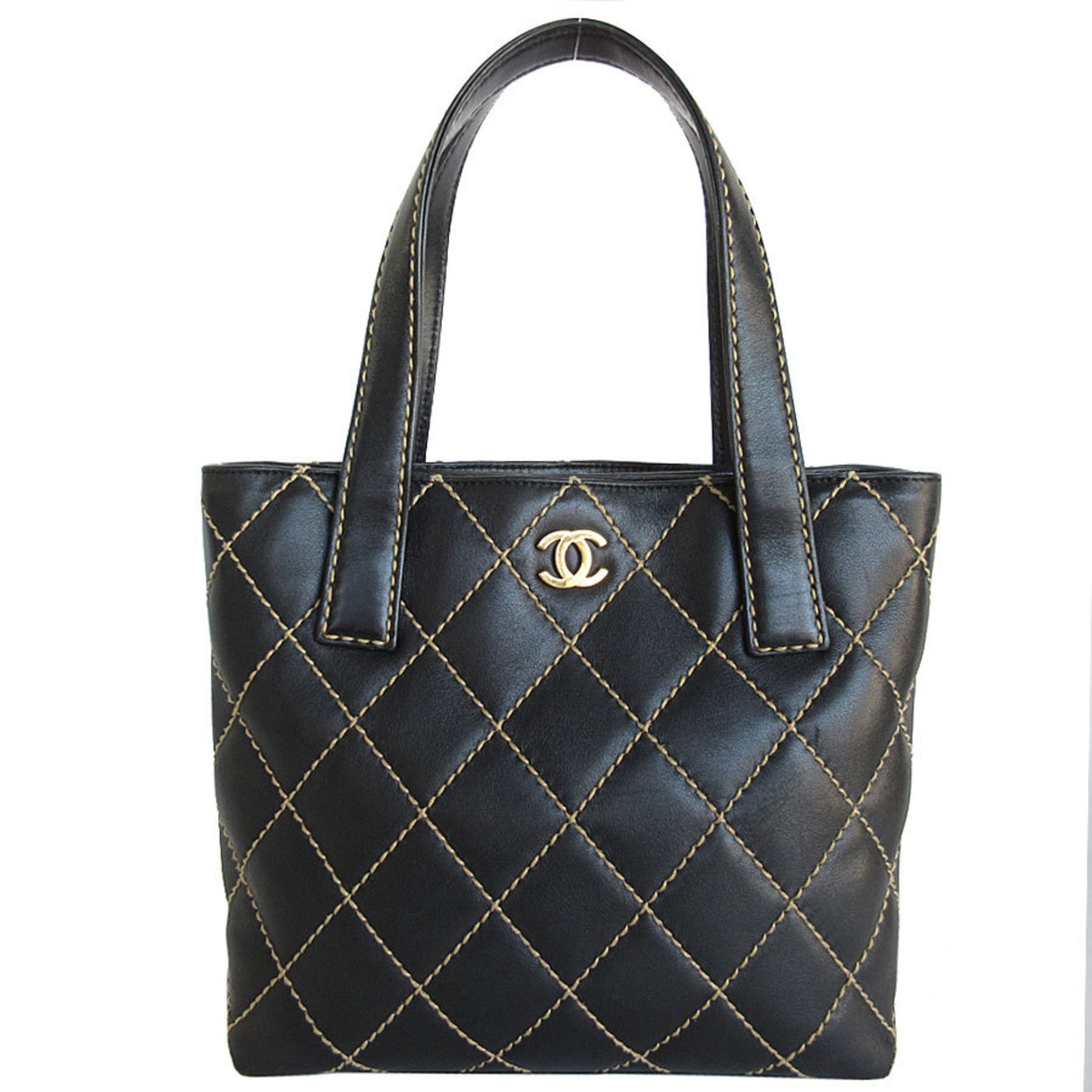 CHANEL Handbag Tote Bag Wild Stitch Leather Gold