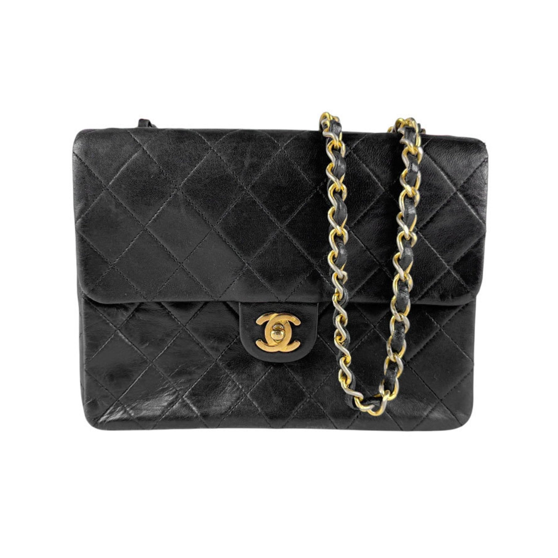 CHANEL Shoulder Bag Matelasse Leather Metal Black Gold