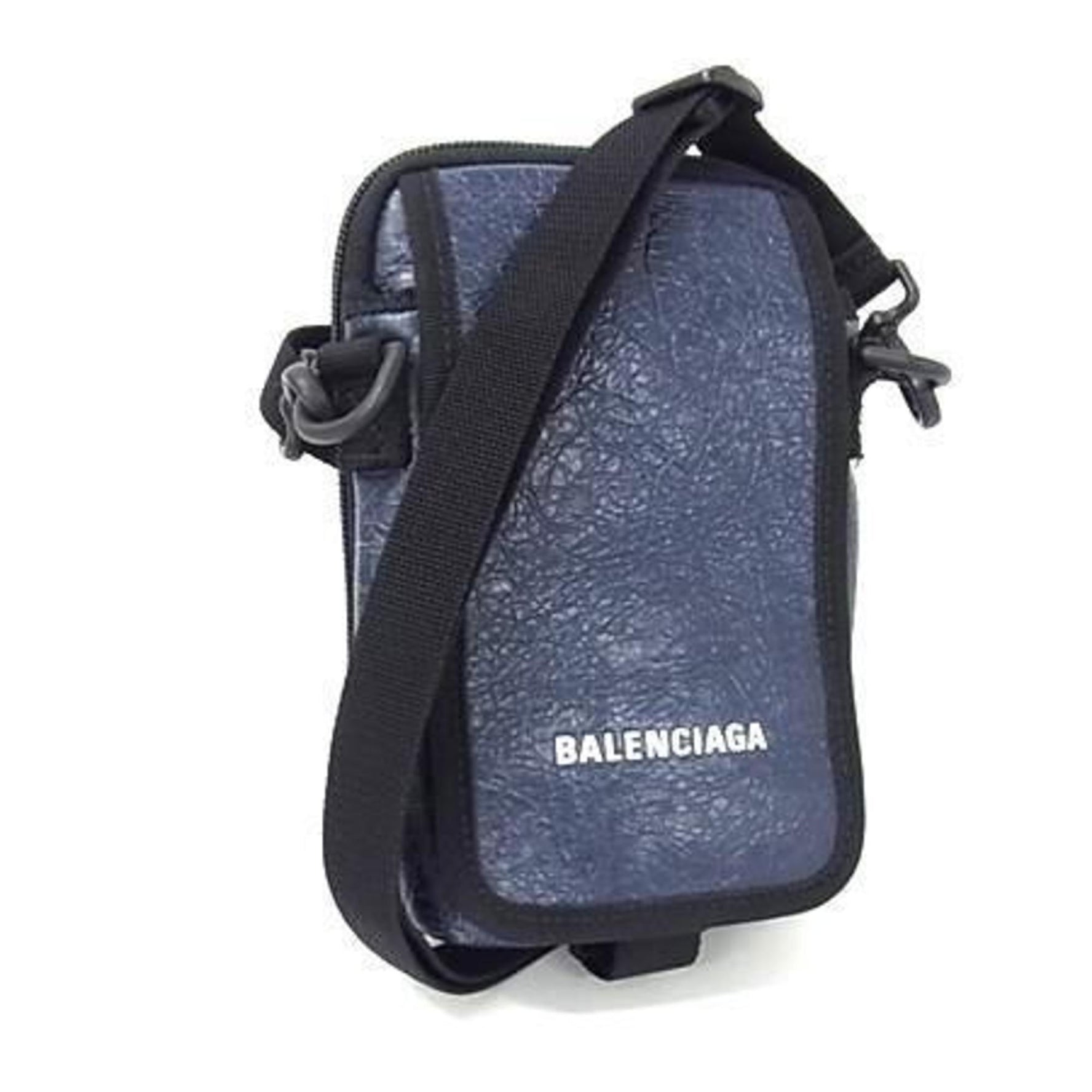 BALENCIAGA Explorer Shoulder Bag Pochette Navy Black Leather