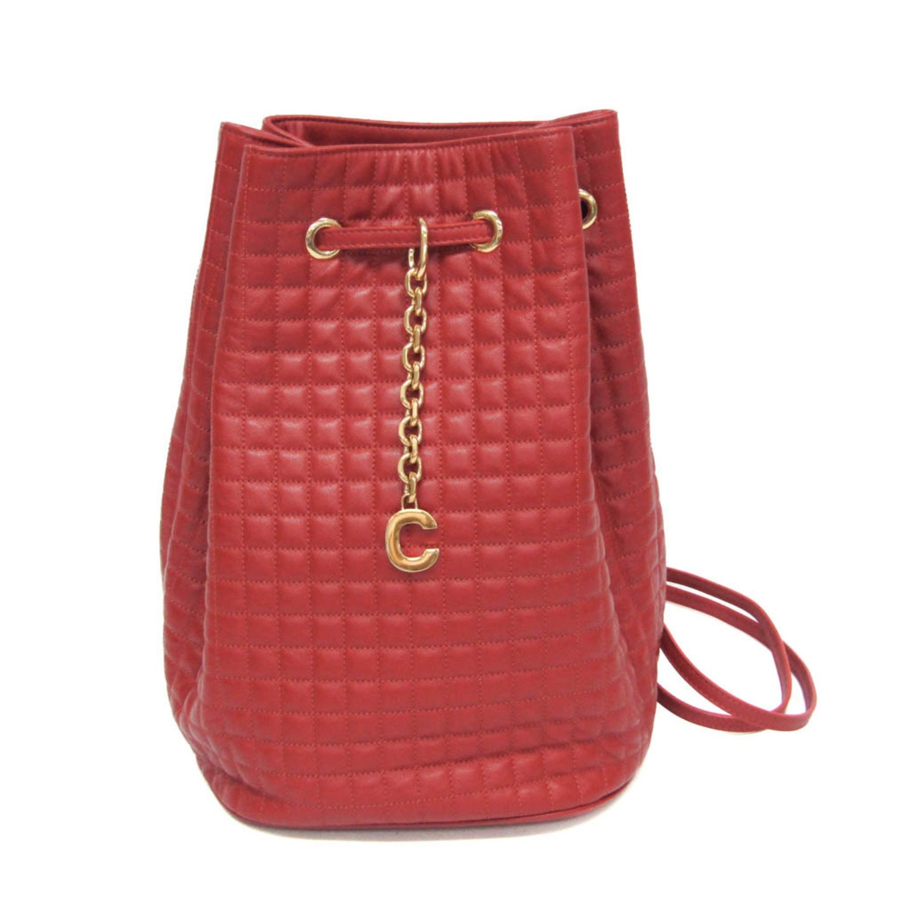 Celine C Charm Stitch Drawstring One-Shoulder Bag Leather Shoulder Bag Red Color