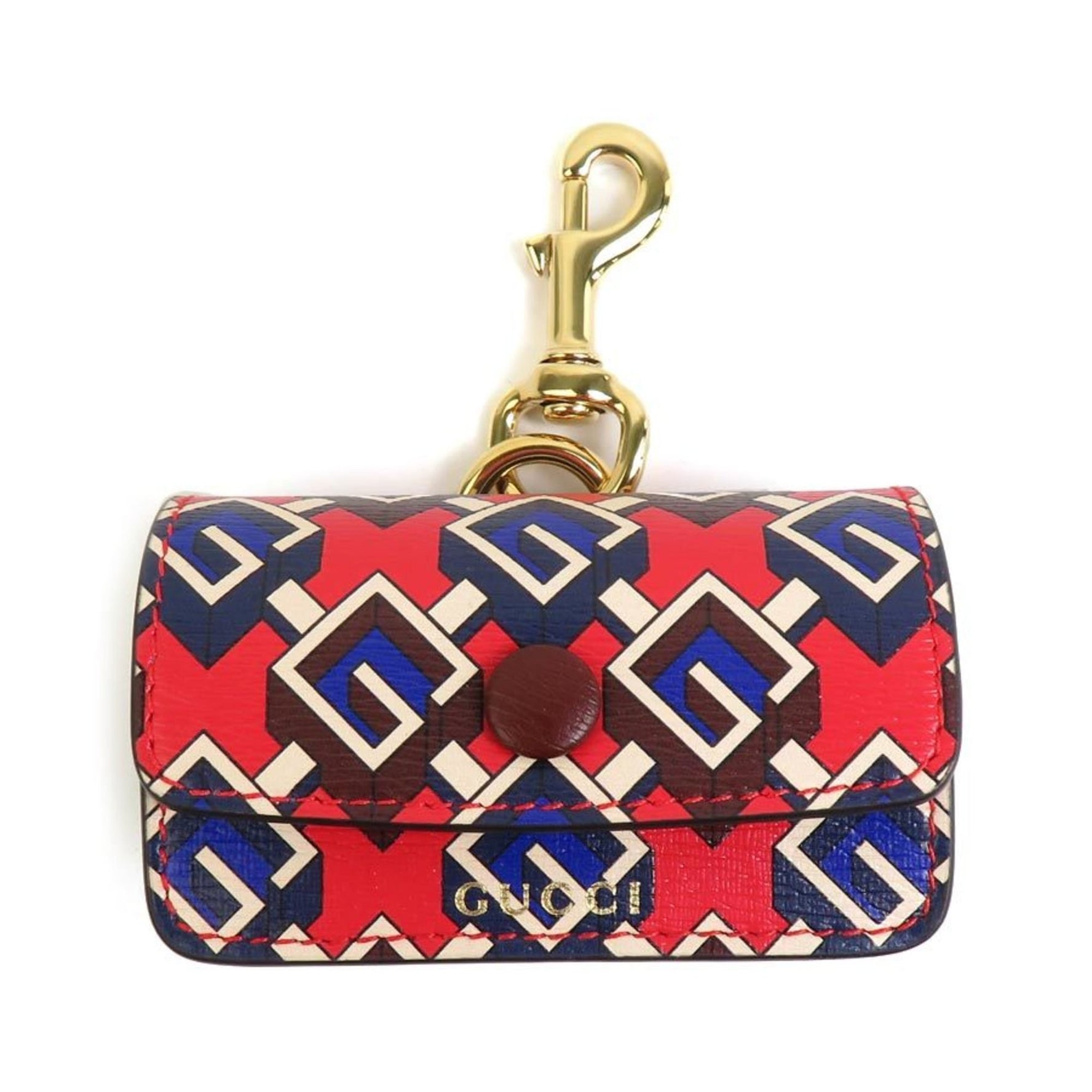 GUCCI Etiquette Bag Holder Leather Red Multicolor Gold Men Women