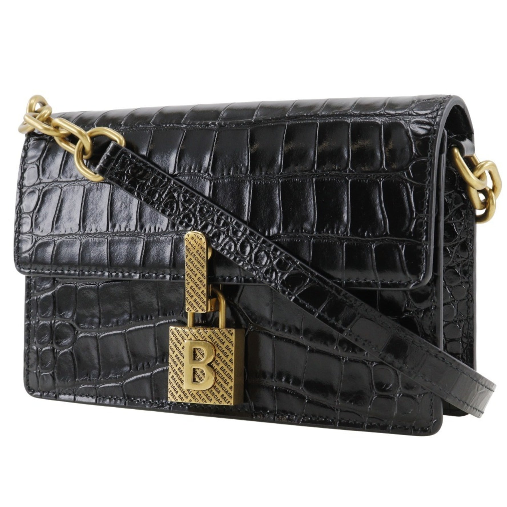 BALENCIAGA Mini Shoulder Bag Clutch Embossed Leather Flap