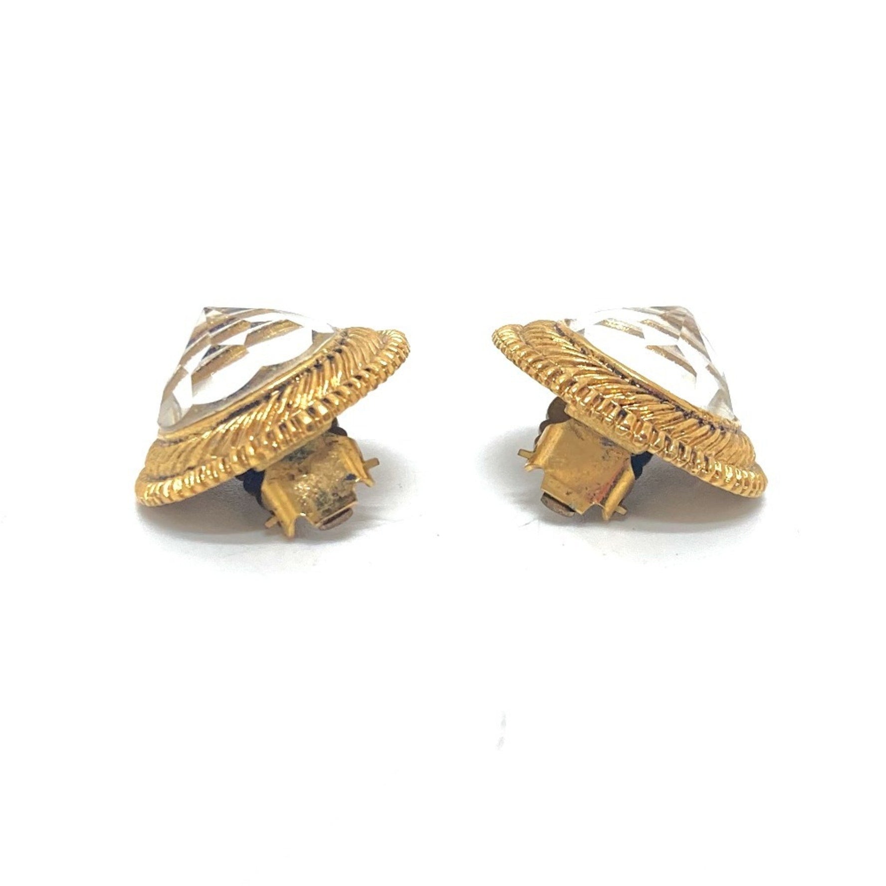 CHANEL Clear Stone Earrings Metal