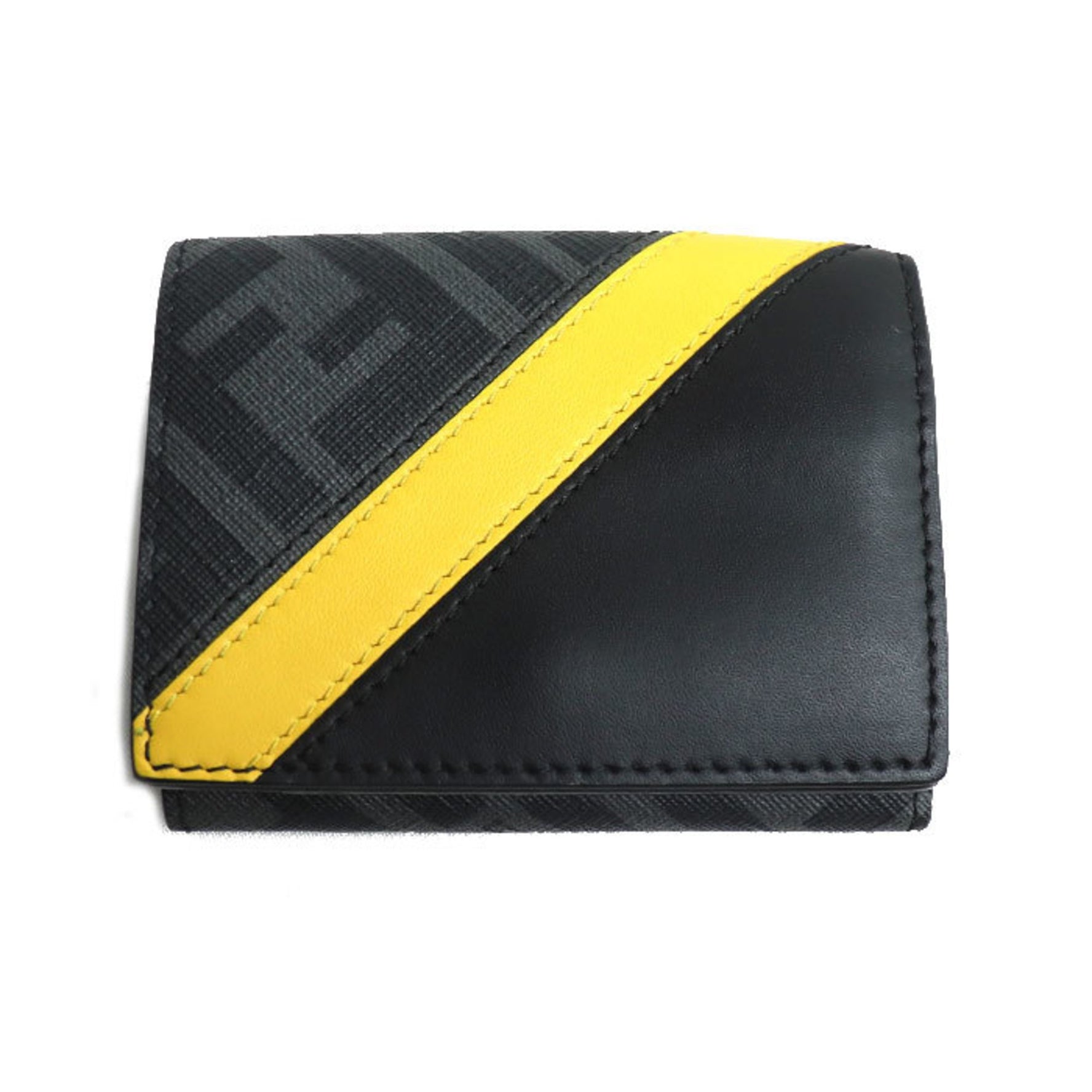 FENDI Compact Wallet Tri-fold Black Unisex