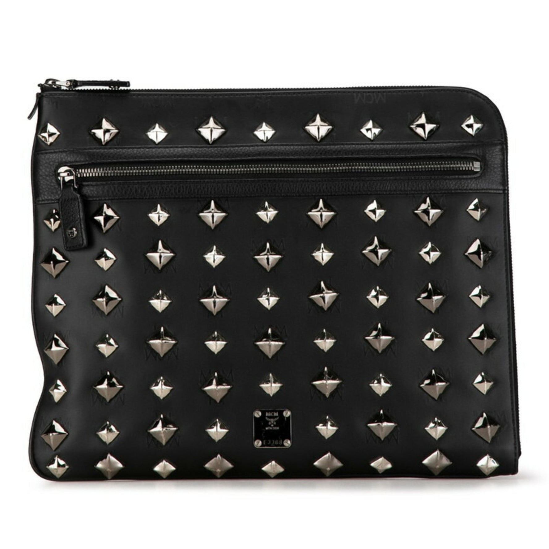MCM Visetos Glam Studs Clutch Bag Second Black Silver PVC Leather