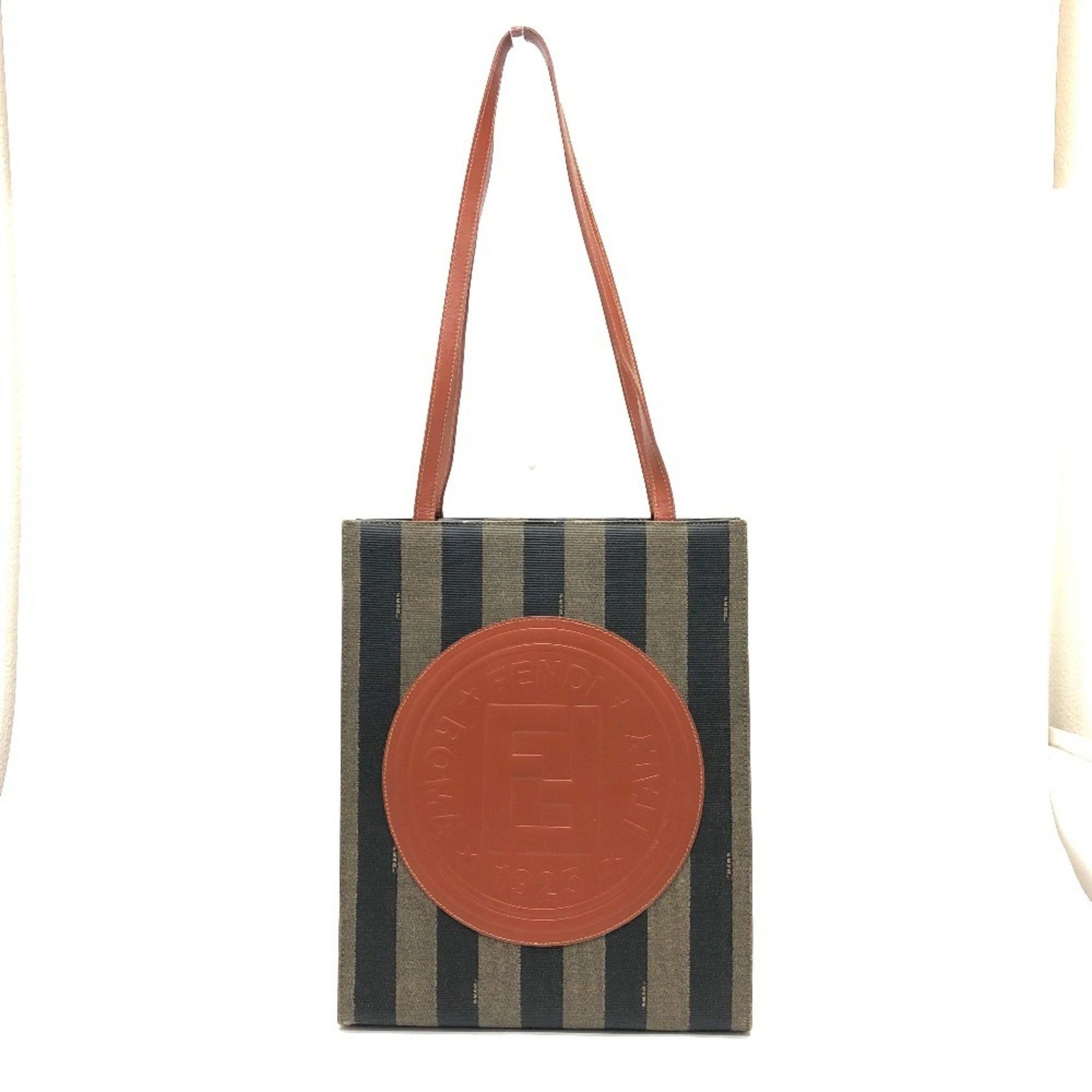 FENDI Pecan Logo Tote Bag, Shoulder PVC/Leather, Khaki