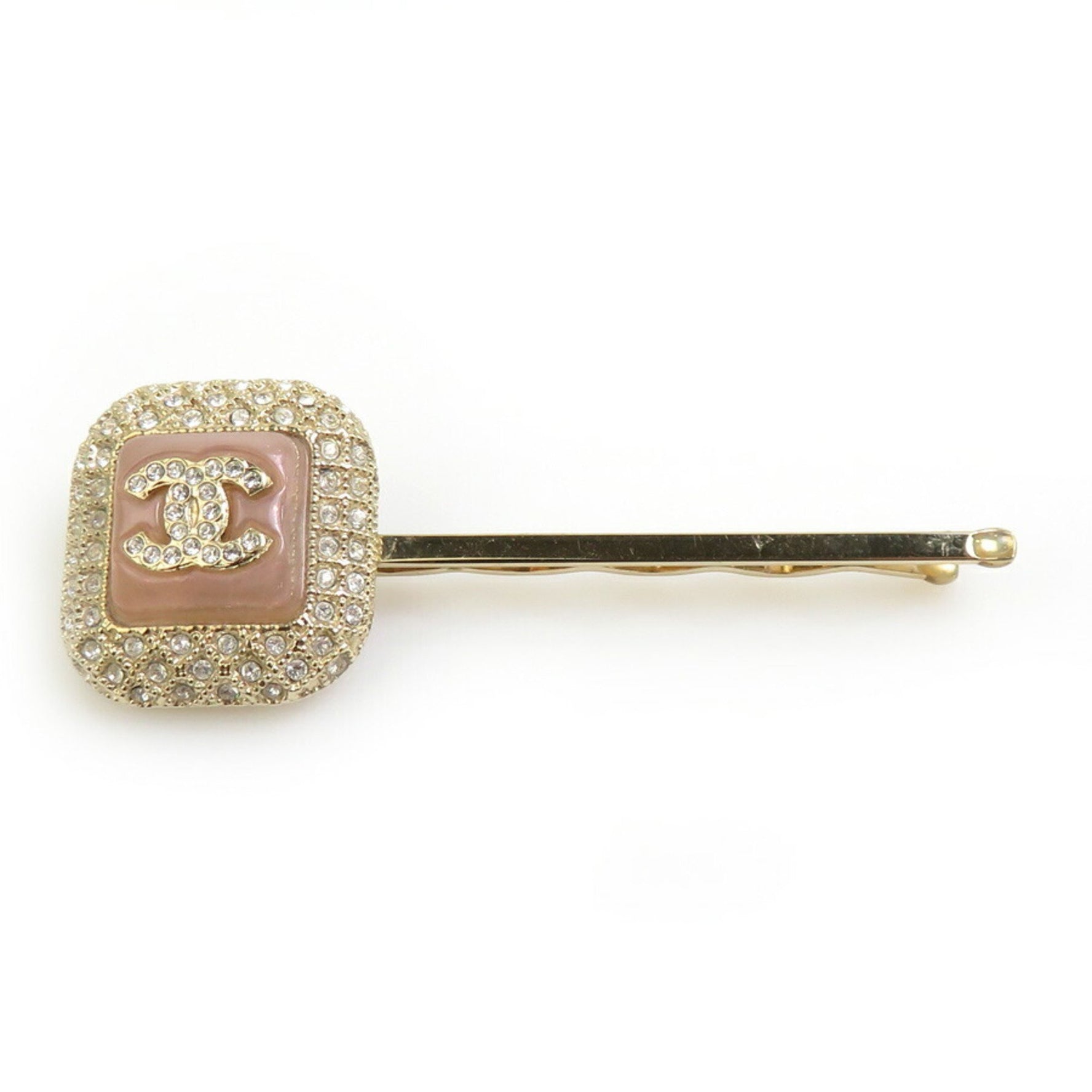 CHANEL Hairpin Hair Coco Mark Metal Stone Rhinestone Gold Pink Silver