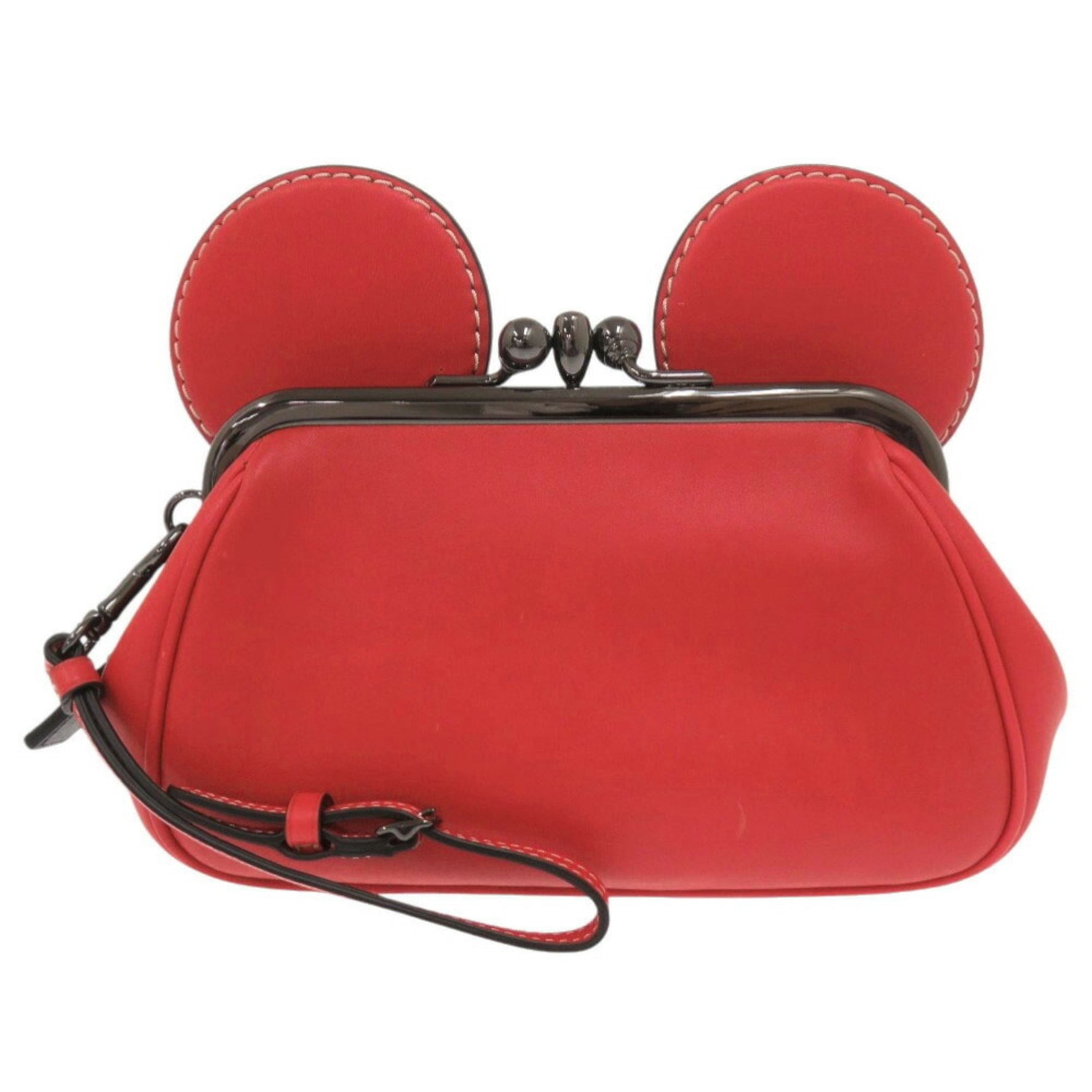 Like new Coach x Disney Mickey Mouse Kiss Rock Wristlet Leather Red Clutch Bag Pouch