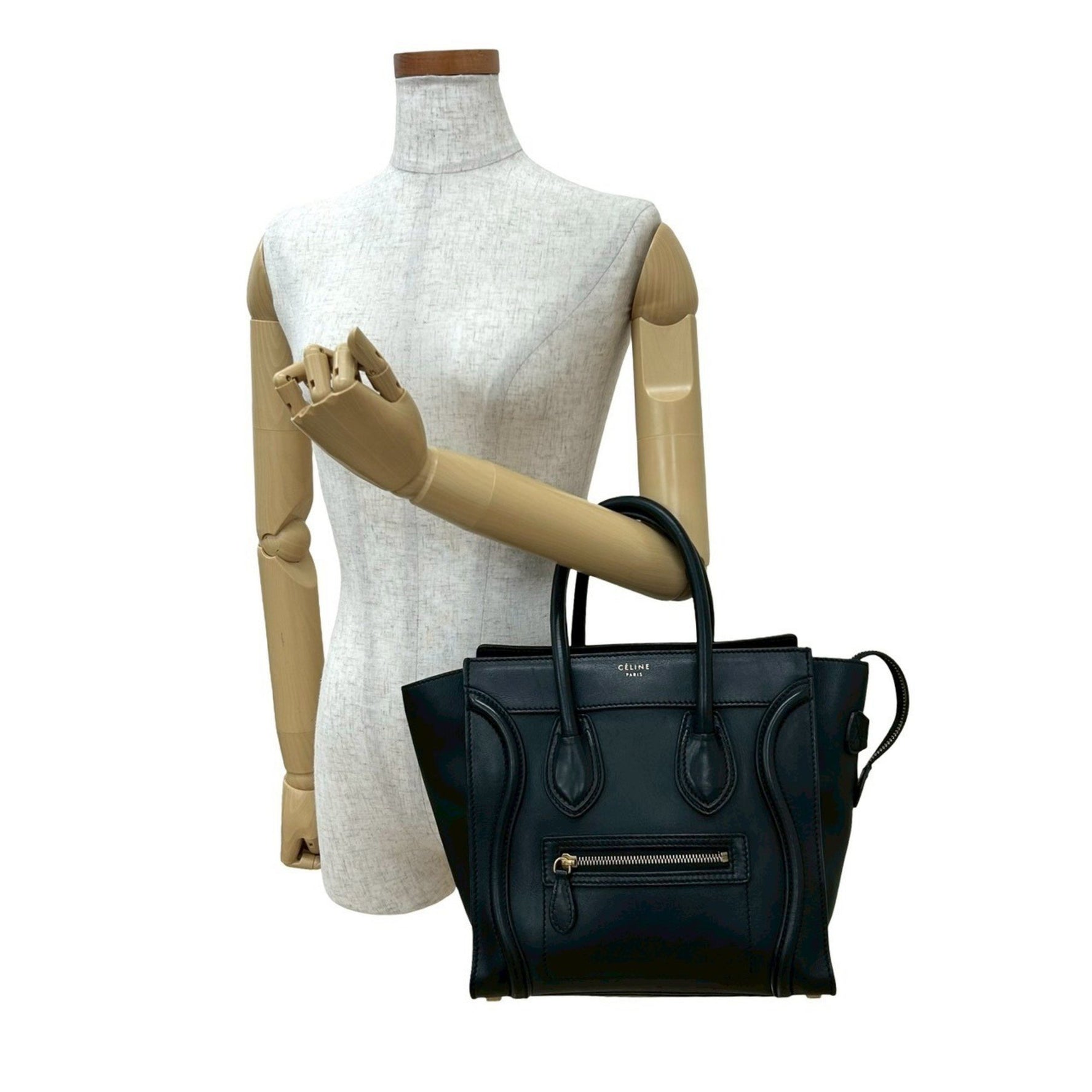 CELINE Luggage Micro Shopper Leather Handbag, Mini Tote Bag, Boston