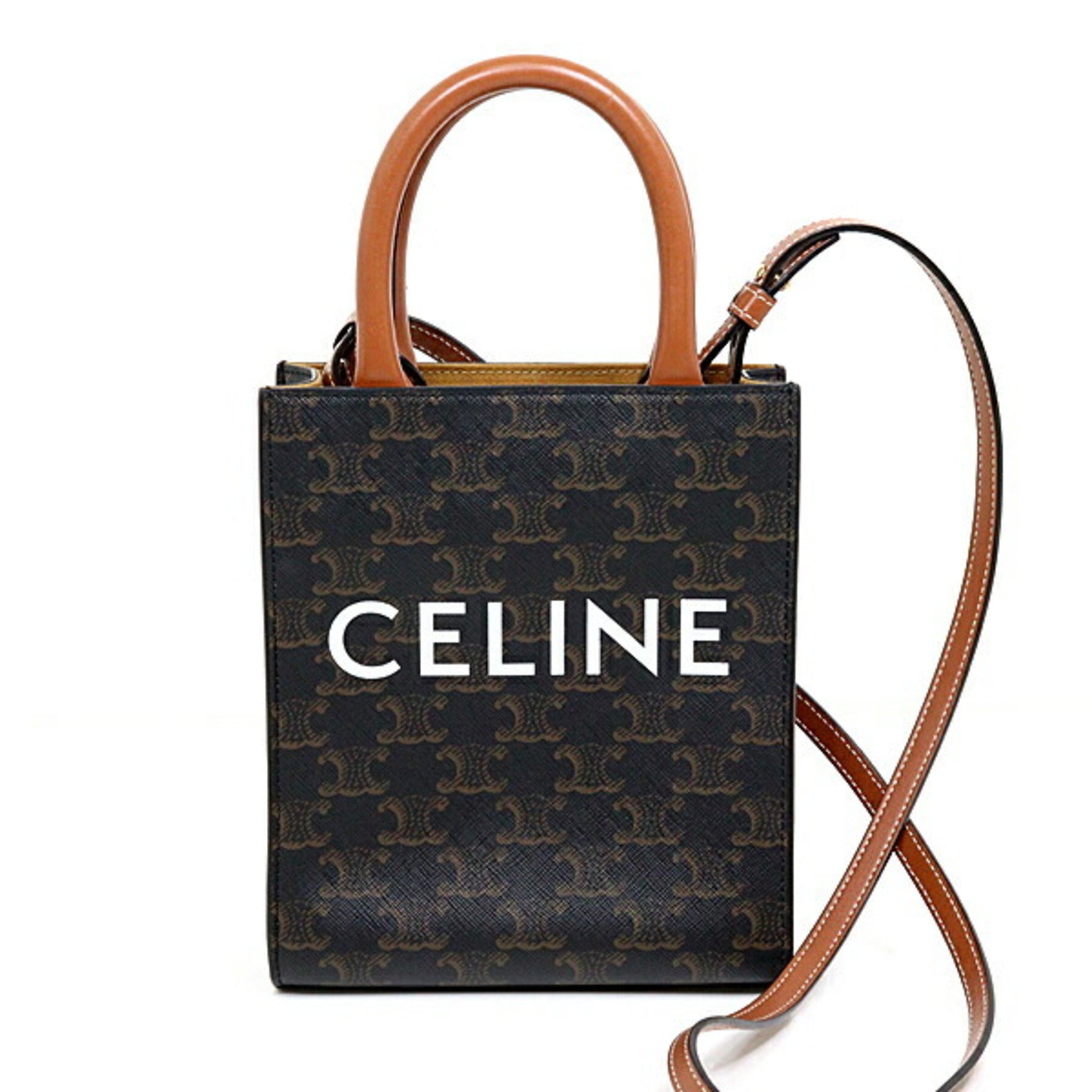 CELINE Mini Vertical Triomphe Canvas Shoulder Bag Calfskin