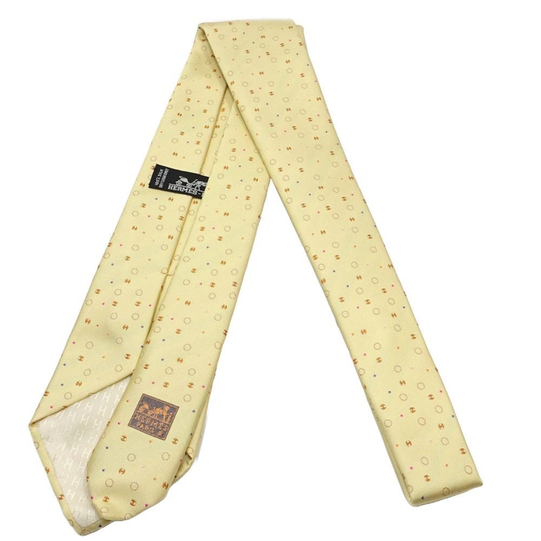 HERMES Tie Silk Yellow Multicolor