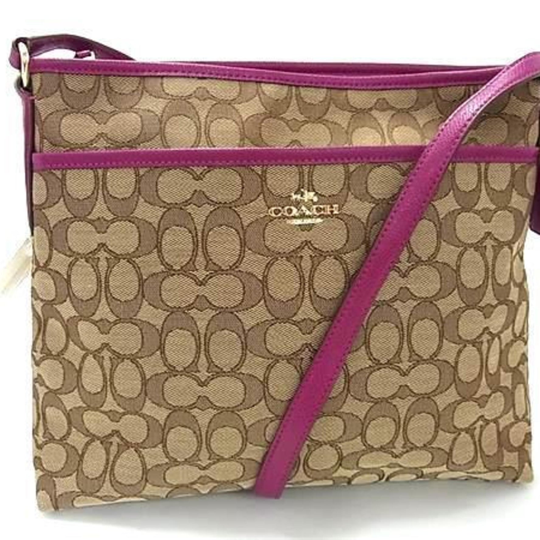 COACH Shoulder Bag/Crossbody Bag Beige/Purple Canvas/Leather