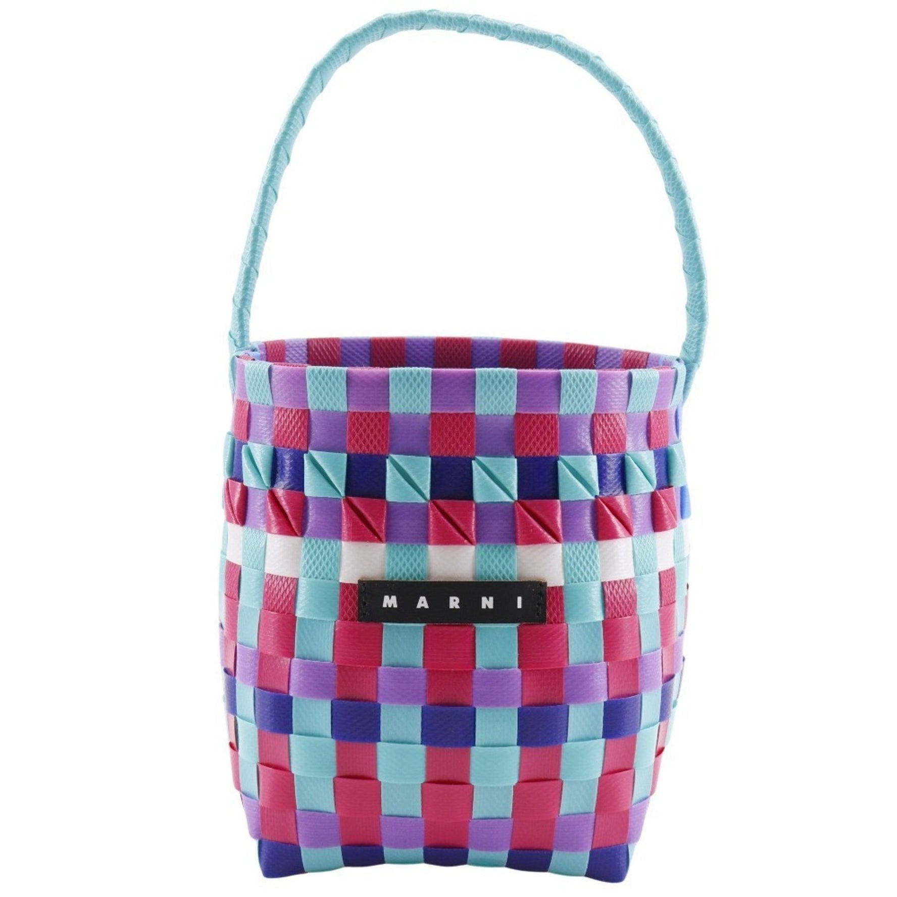 MARNI Pod Woven Bucket Handbag with One Handle, Polypropylene, Blue/Multicolor, Open