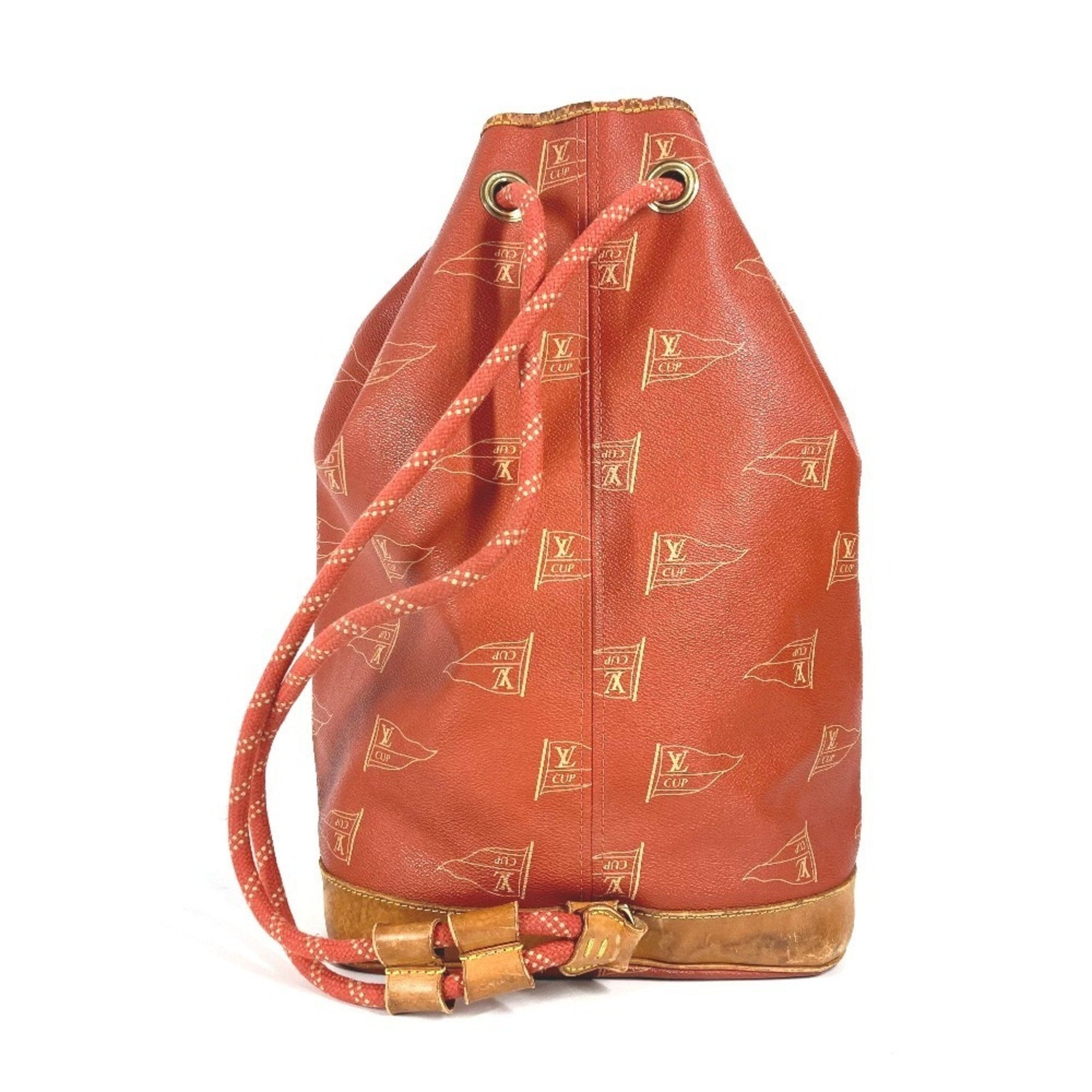 Louis Vuitton Cup 95 LVCUP Saint-Tropez Bag Shoulder Drawstring Leather Canvas Abogany