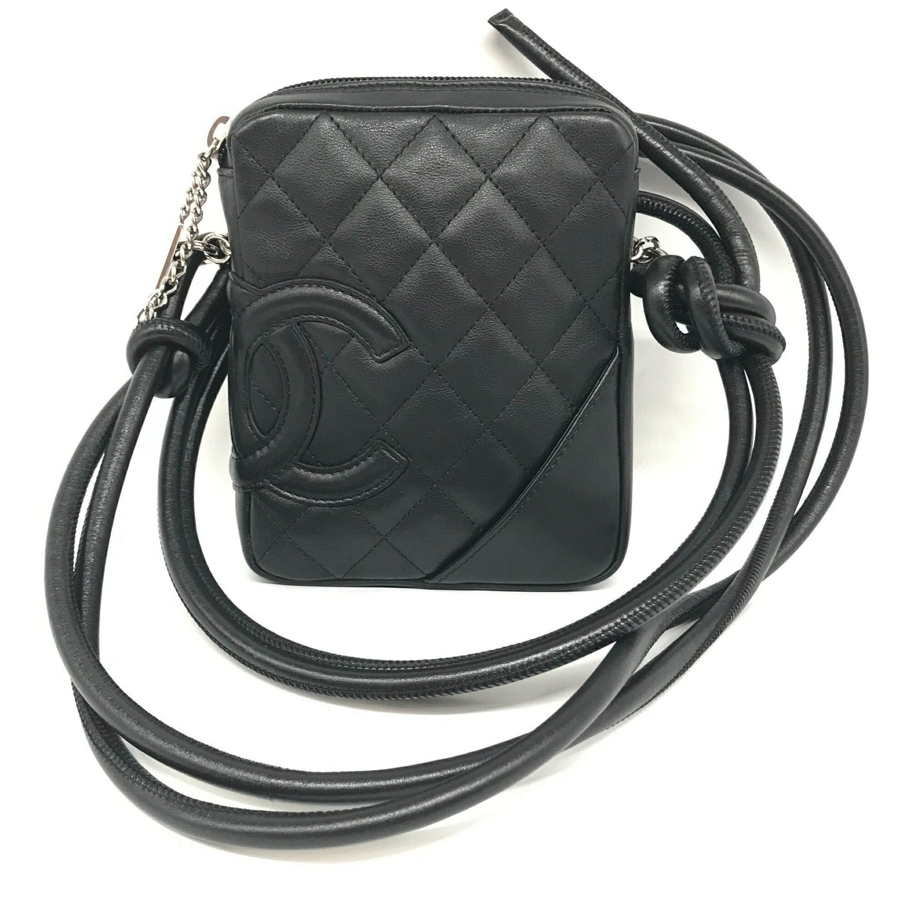 Chanel Cambon Line Small Pochette Black Leather Shoulder Bag Coco Mark Series