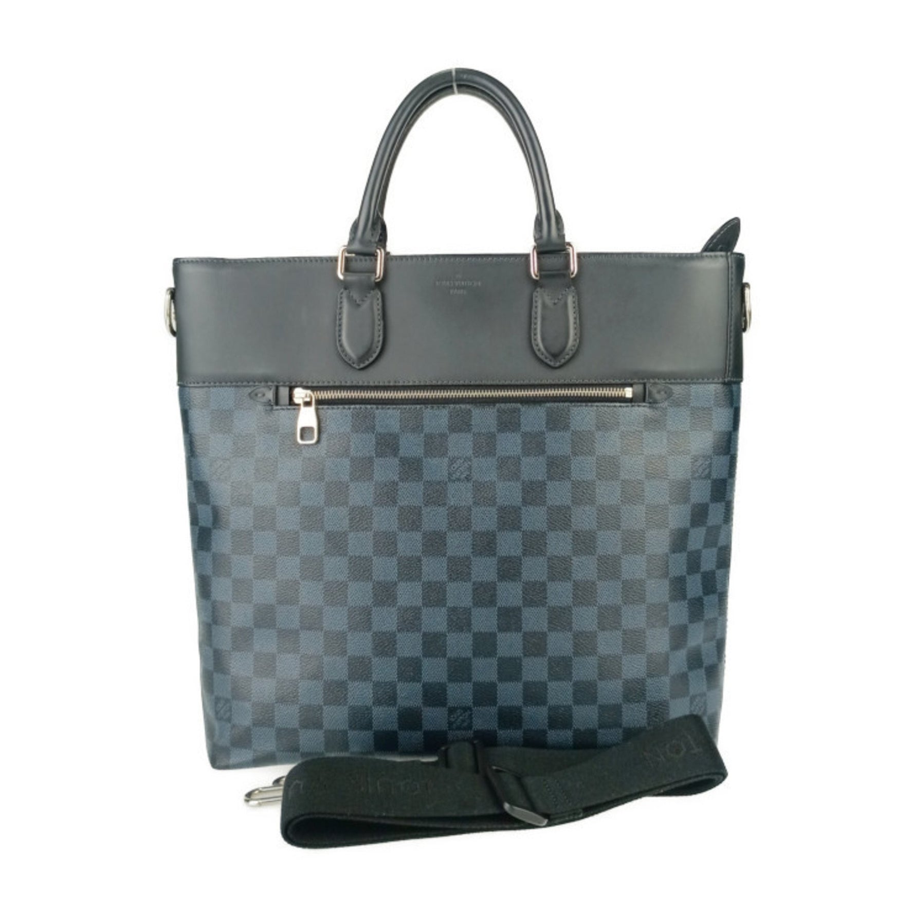Louis Vuitton Tote Bag Newport Navy Damier Cobalt Canvas Leather Men's Shoulder