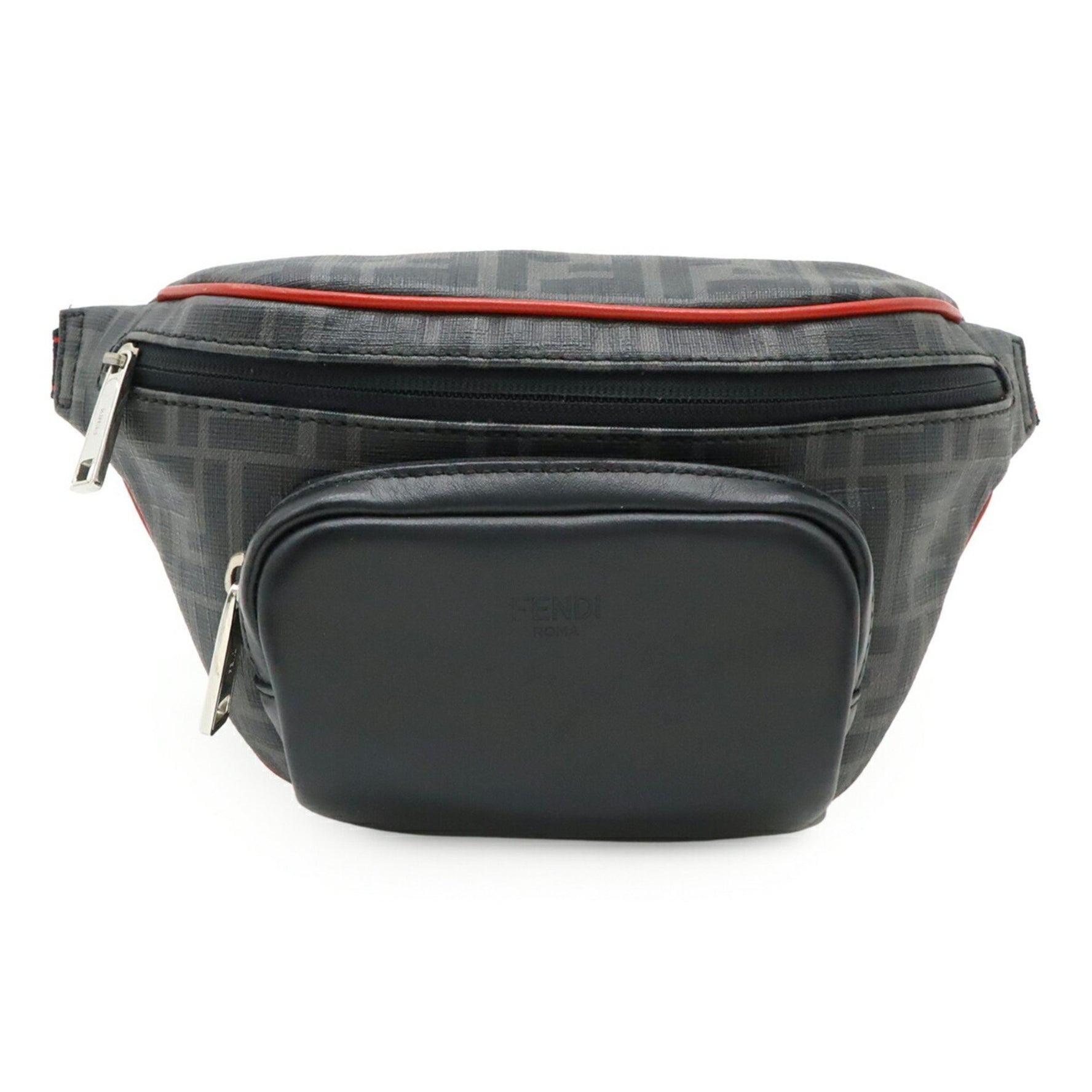 FENDI Zucca print body bag/waist pouch/waist bag in PVC and leather black red