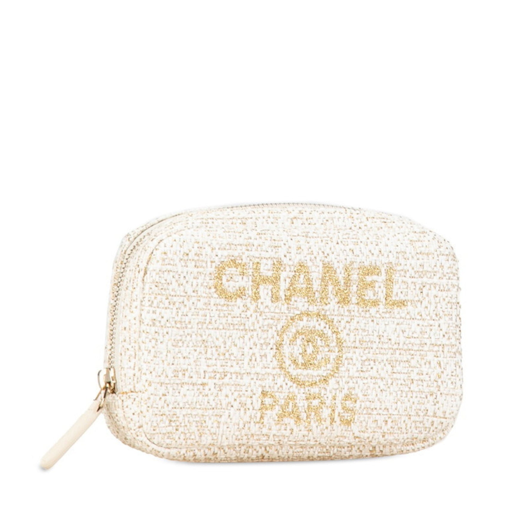 CHANEL Deauville Pouch Gold Tweed