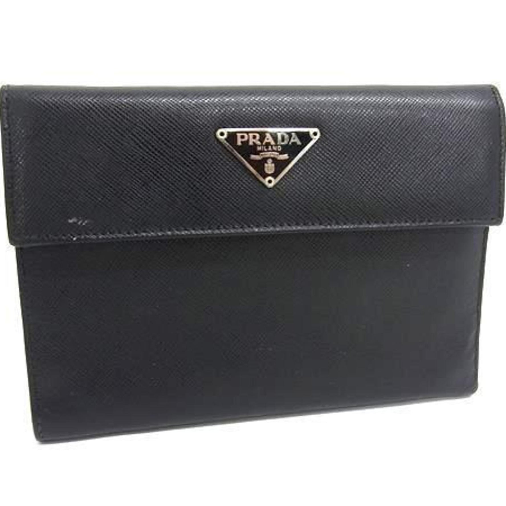PRADA Triangle Wallet Saffiano Leather Trifold Mark
